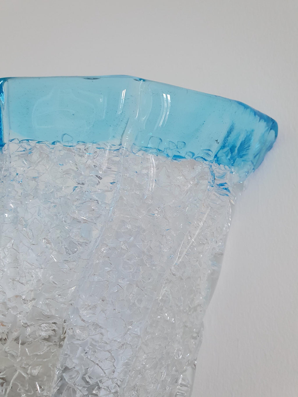 Vintage Murano Glass Floral Wall Sconce: Frosted Clear & Light Blue