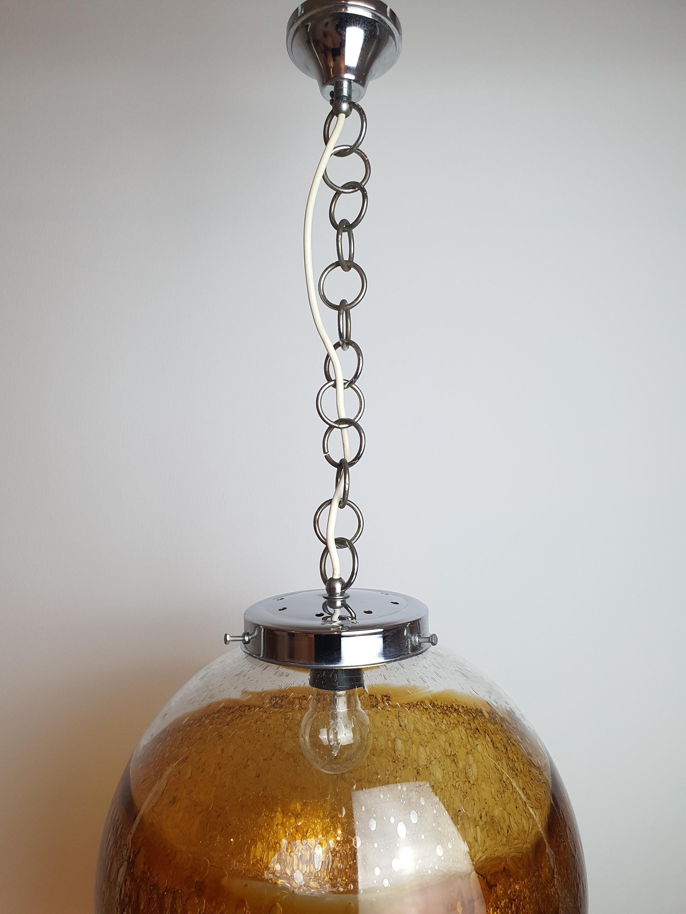Vintage Amber Murano Glass Pendant Light: Hand-Blown Globe Lamp