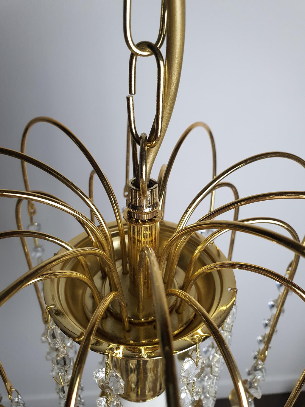 Small Vintage Honey Yellow Teardrop Chandelier | Hollywood Regency Gold Pendant Light