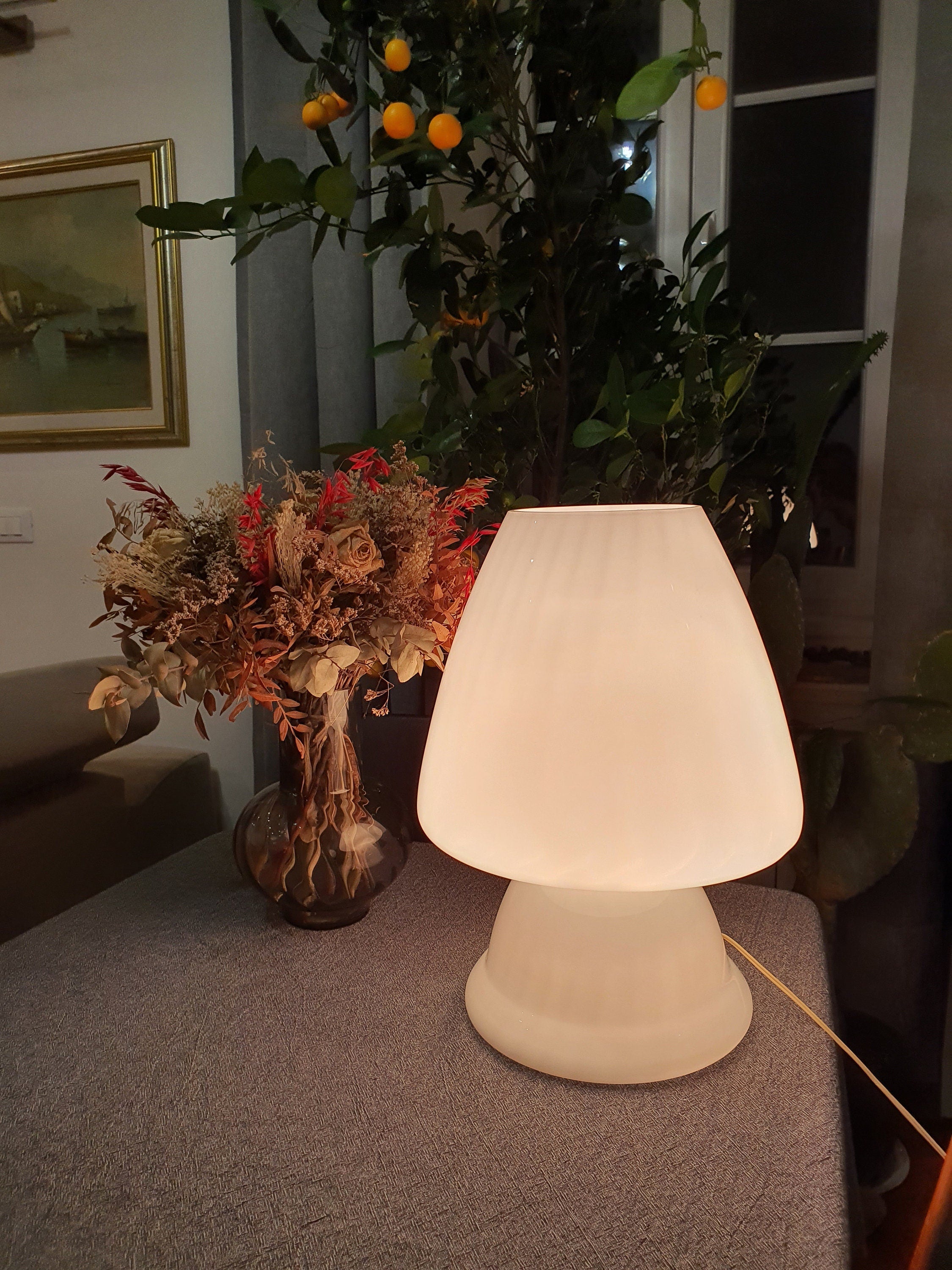 XXL Murano Glass Mushroom Lamp: White Swirl, Mid-Century Modern