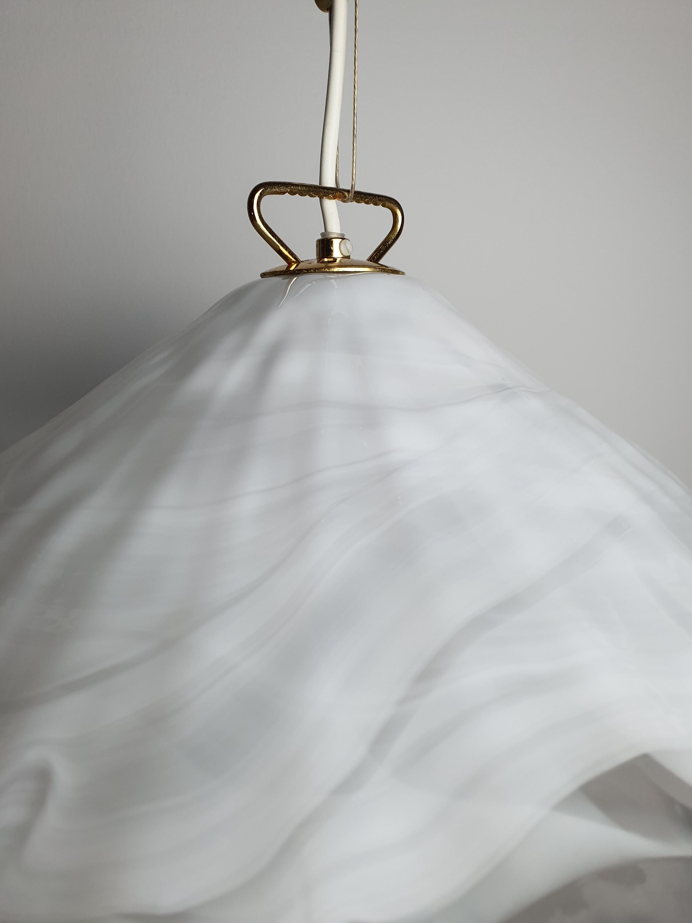 La Murrina White Wave Cone Pendant Light | Vintage Handcrafted Murano Glass | Italian Mid-Century Modern