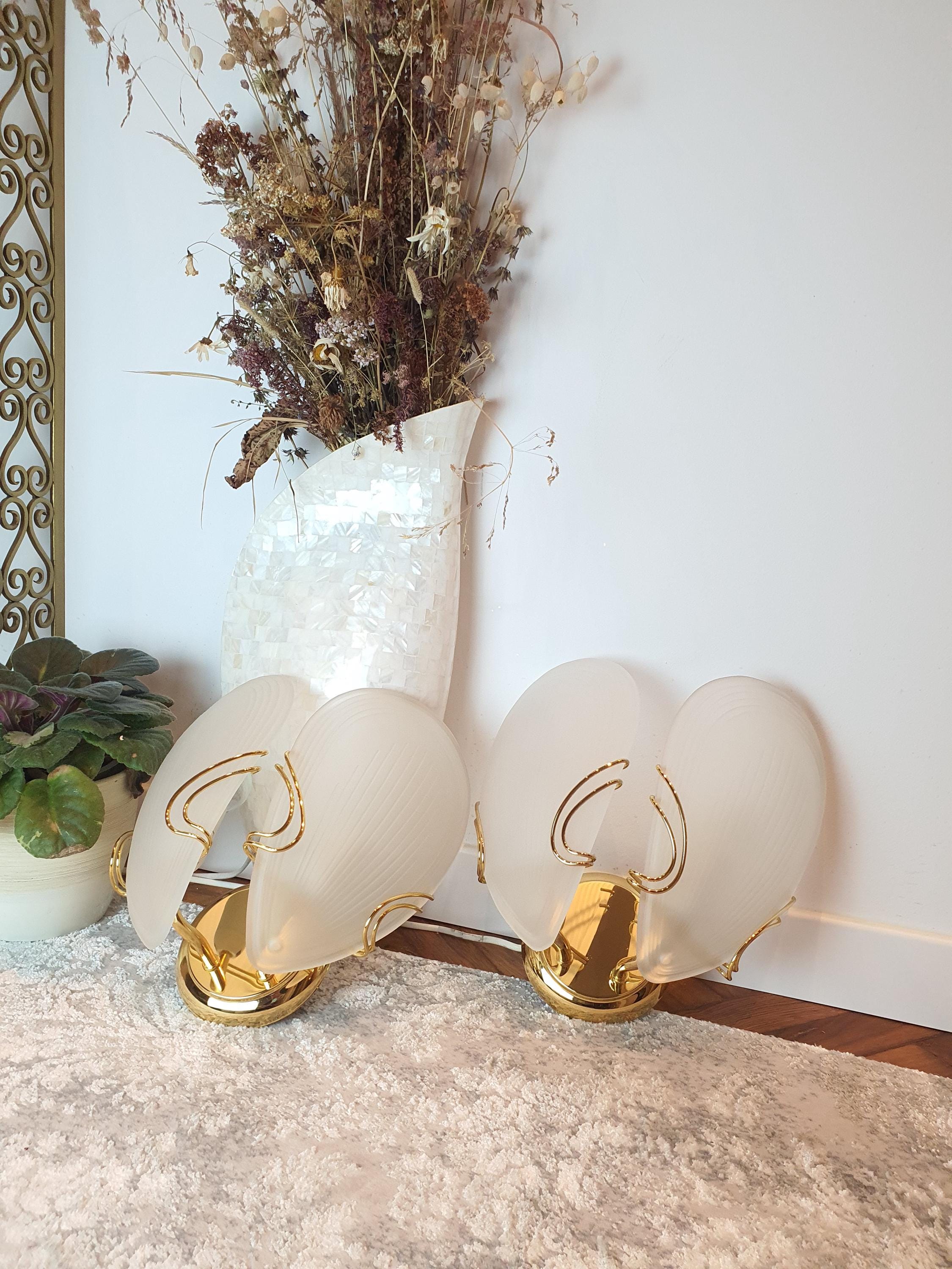 Art Deco Petal Wall Sconces: Matte Glass, Golden Base, Hollywood Regency Lights