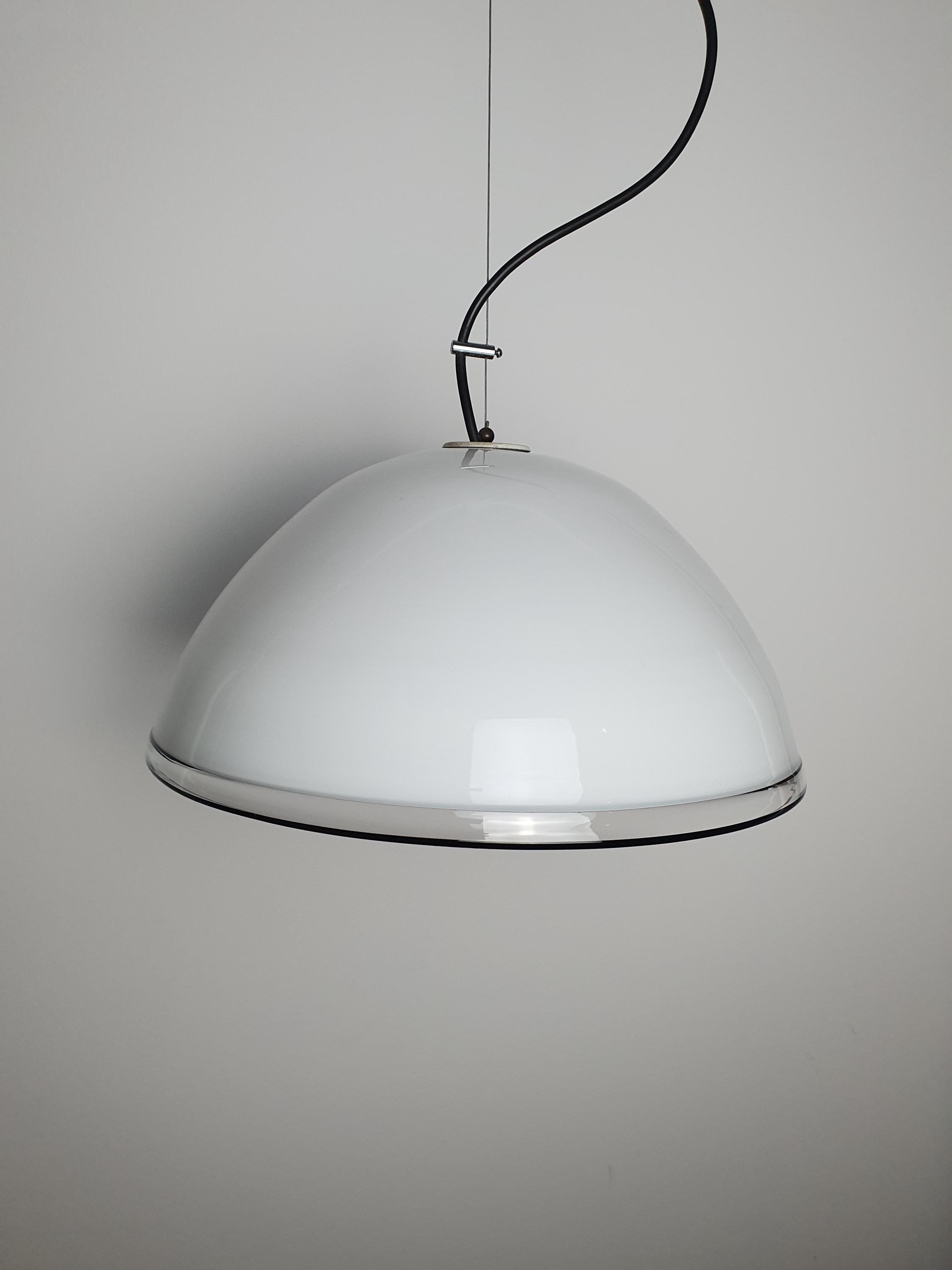 White bell minimalist pendant light in vintage Murano glass with black edge