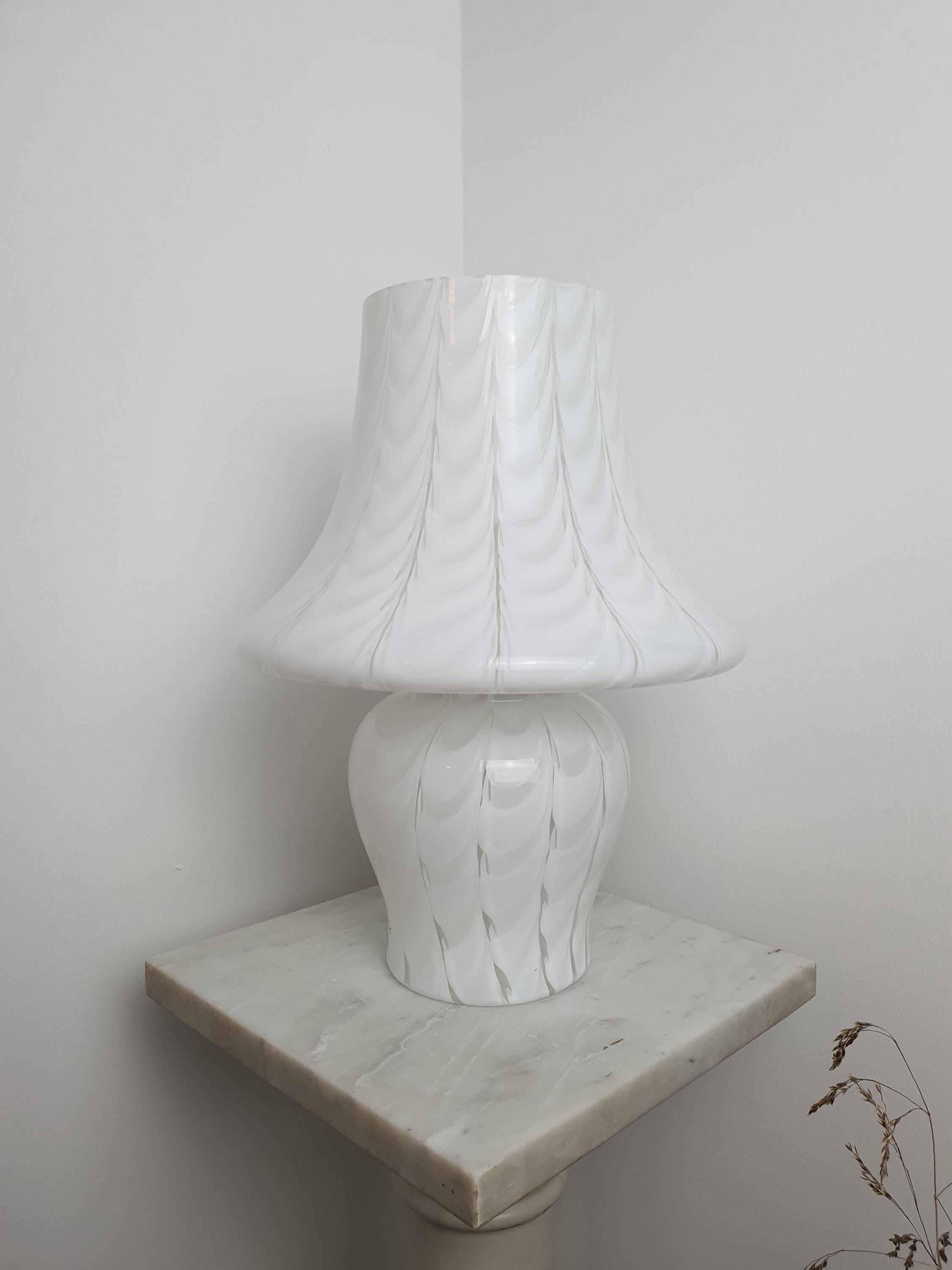 Vintage Murano Glass Mushroom Table Lamp | Waved Mouth-Blown Italian Lighting