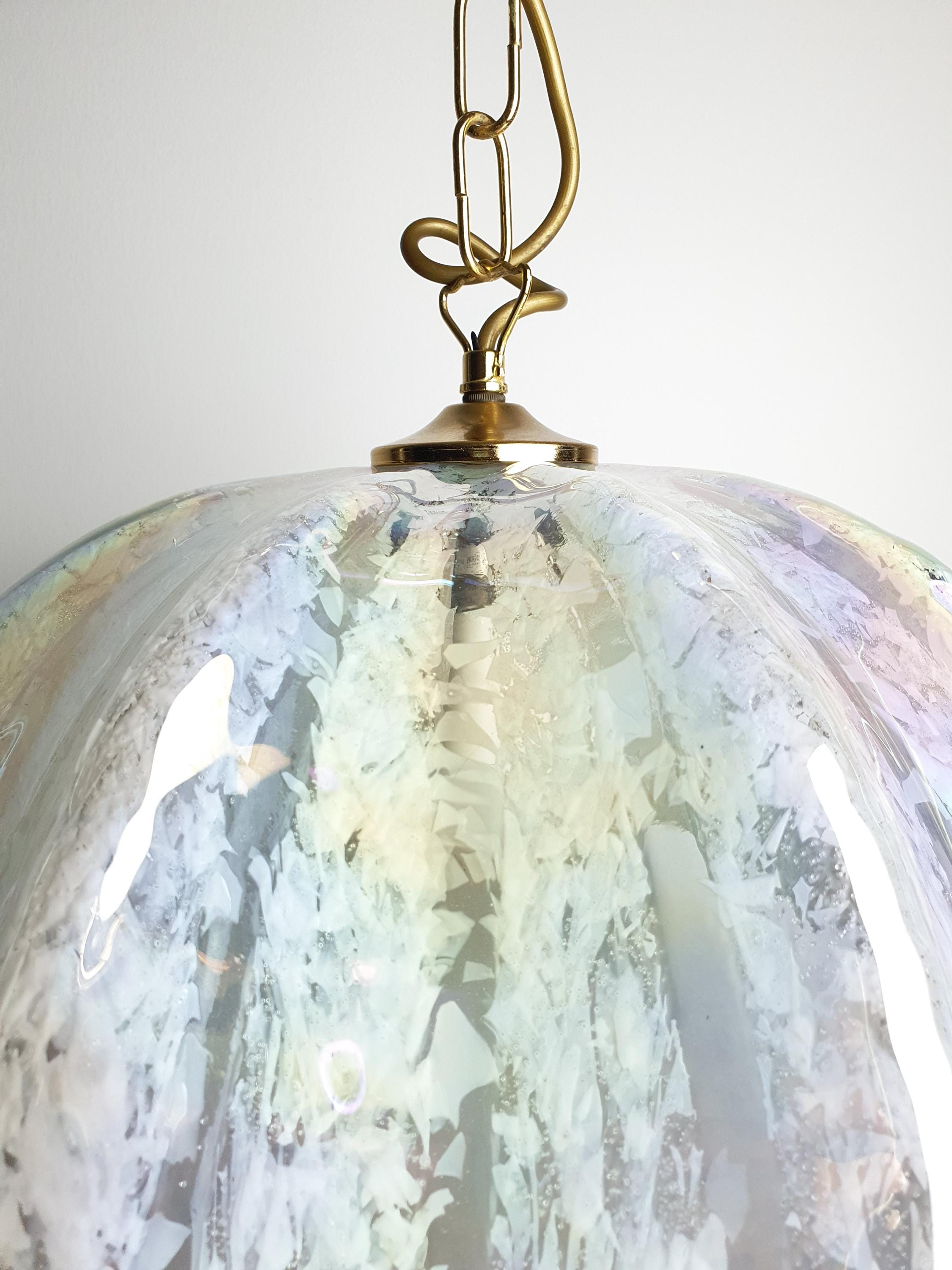 Vintage Murano Glass Iridescent Organic Pendant Light Fazzoletto Style