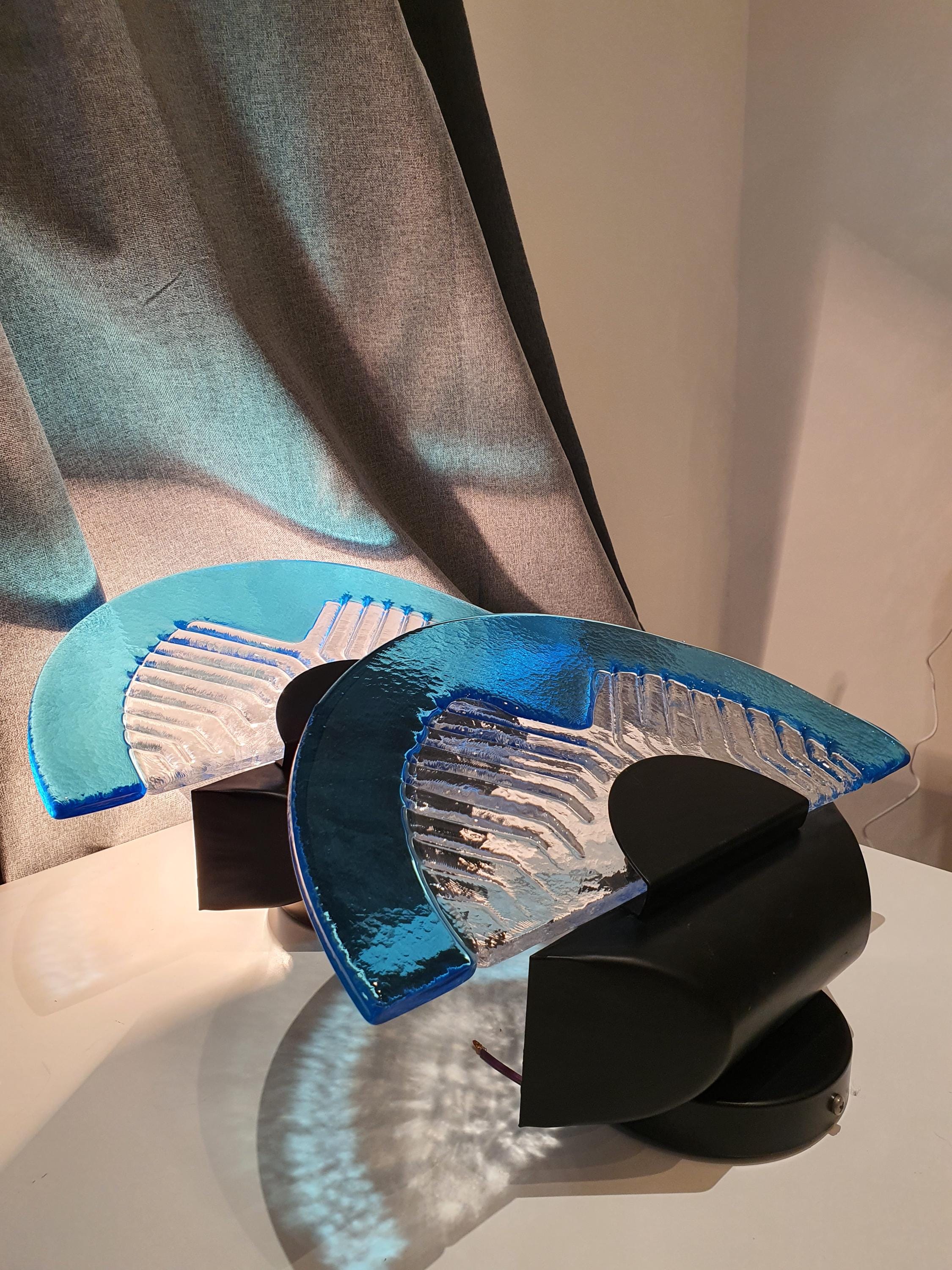 Vintage Blue Murano Glass Sconces: Italian Retro Light Fixtures