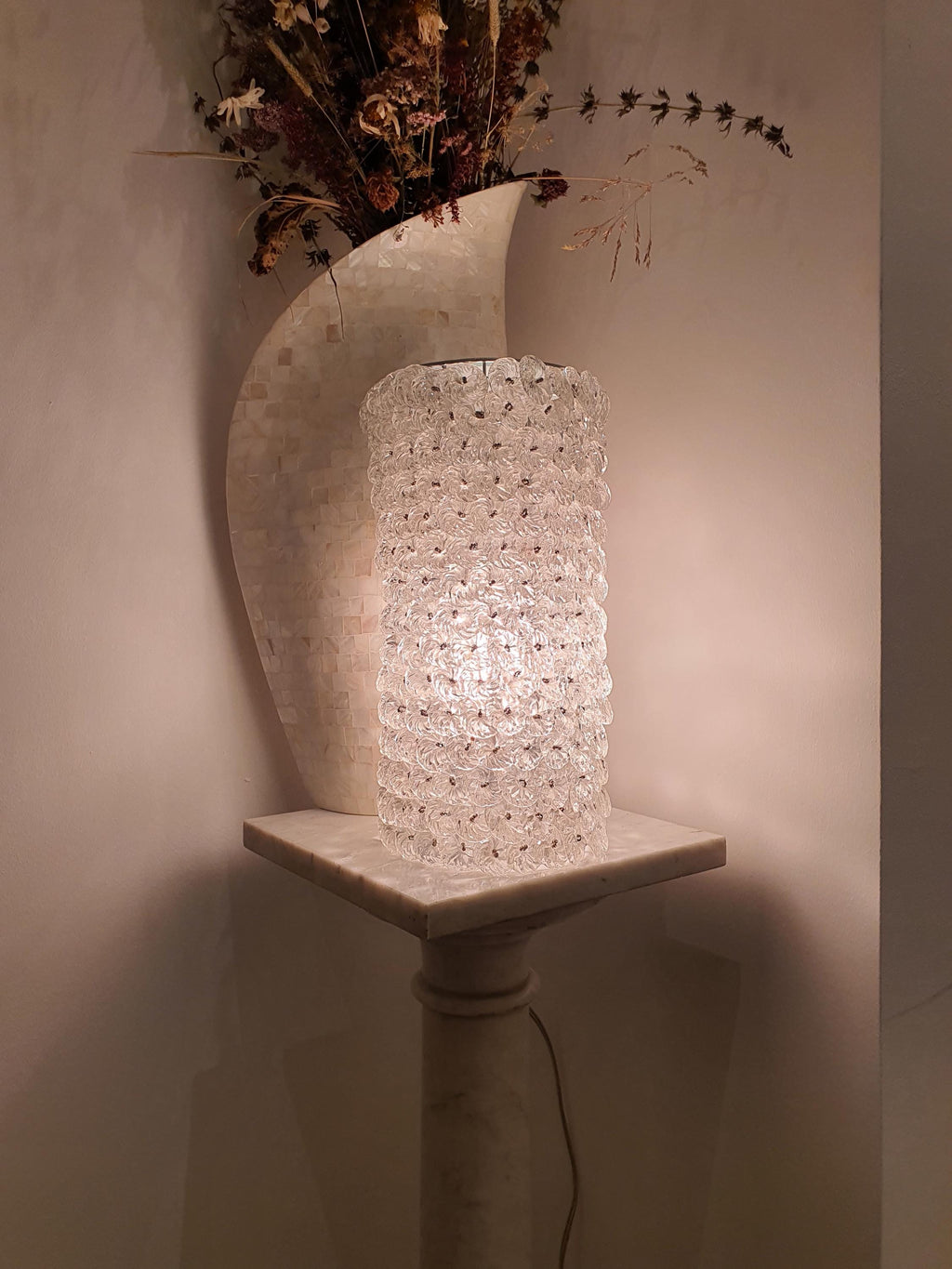 Vintage Murano Glass Floral Table Lamp: Retro Bedside Light