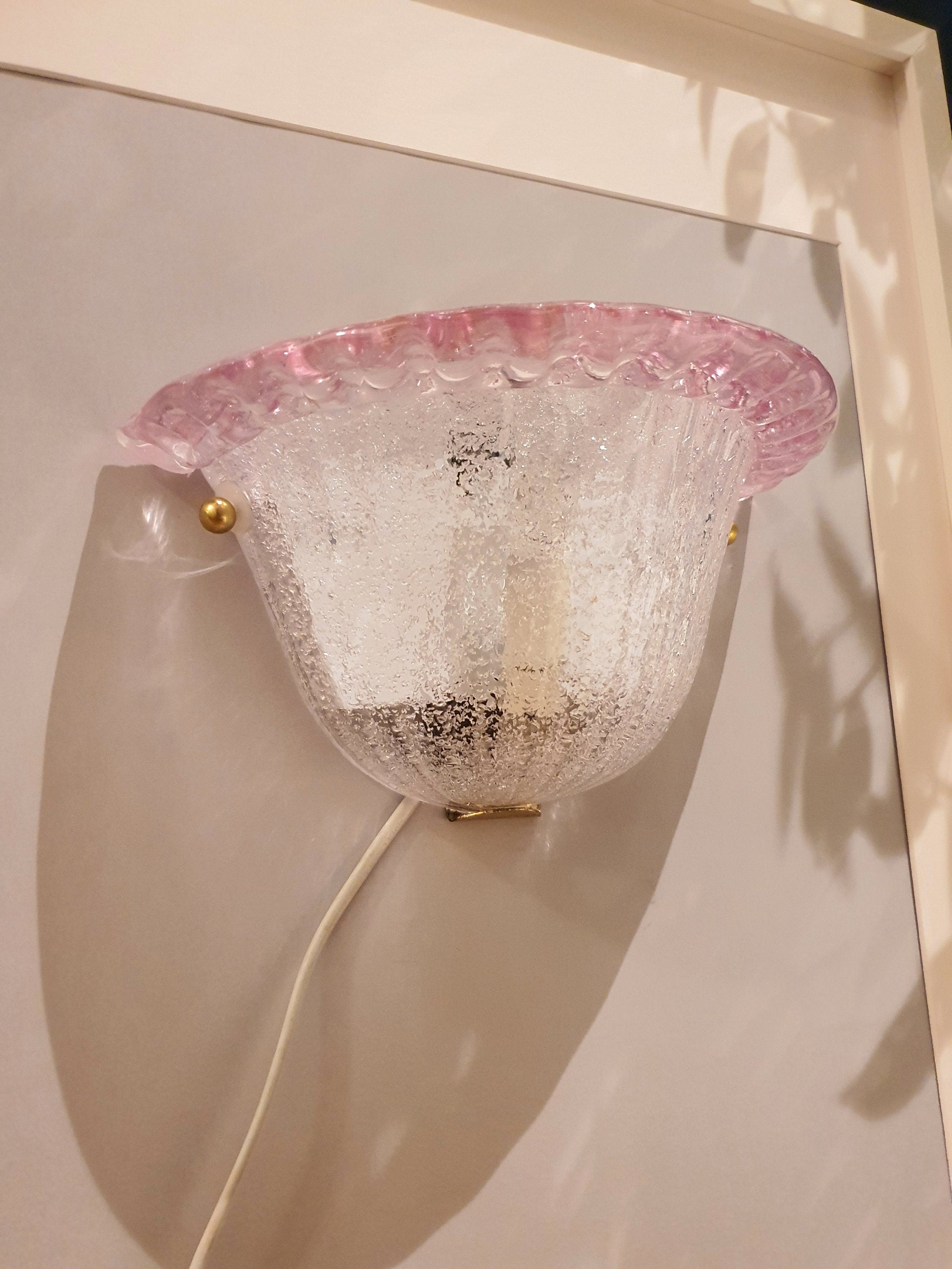 Hand-Crafted Murano Glass Flower Sconce: Art Deco Pink Wall Lamp