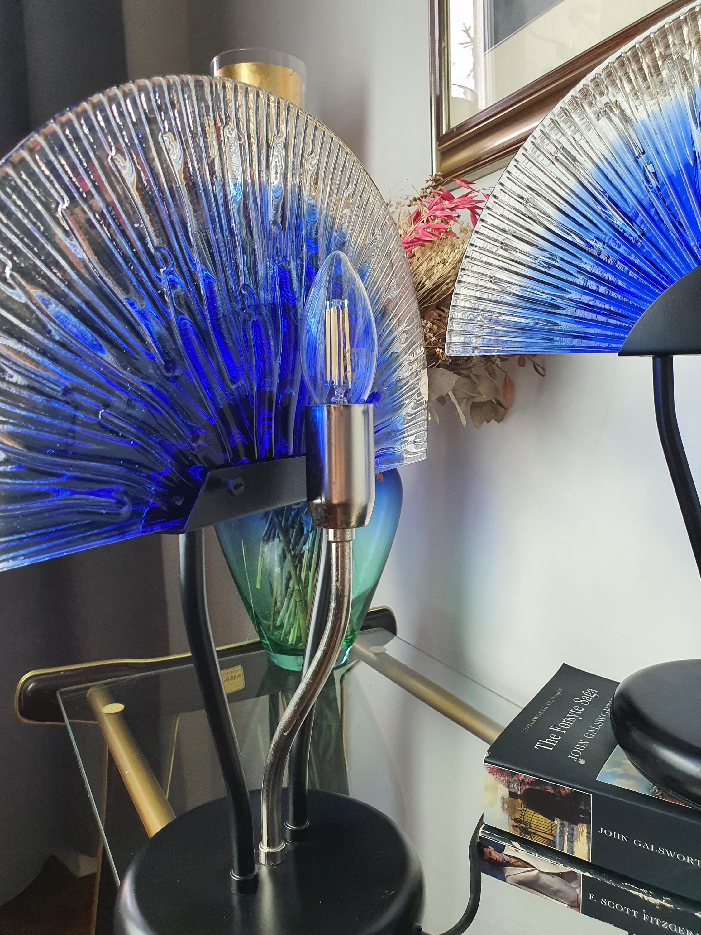 Murano glass fan screen lamp — deep blue to clear gradient glass, handcrafted texture detail