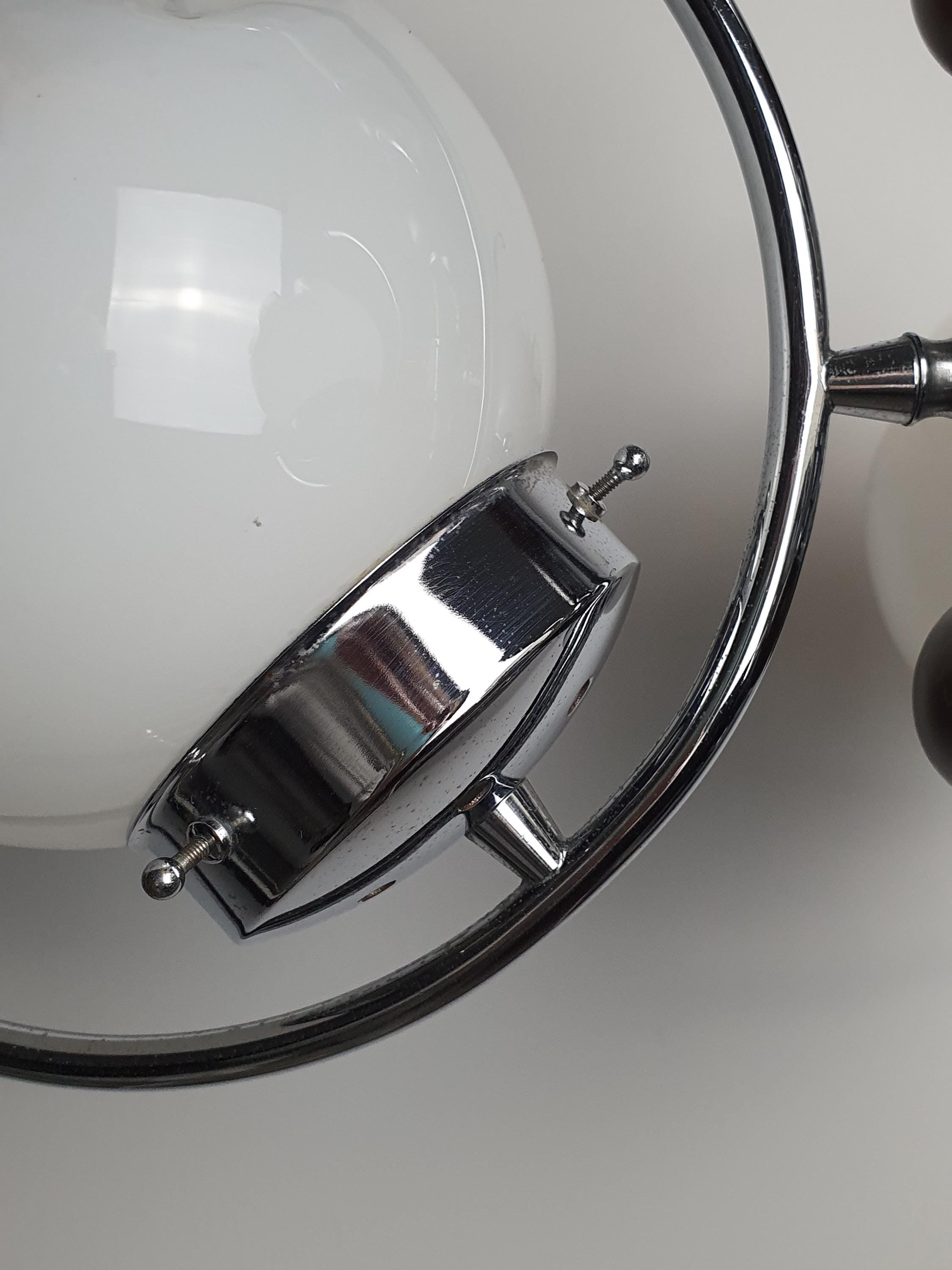 Vintage Murano Glass Chandelier | Mazzega Style | 3-Arm Globes | Chrome & Wooden Base