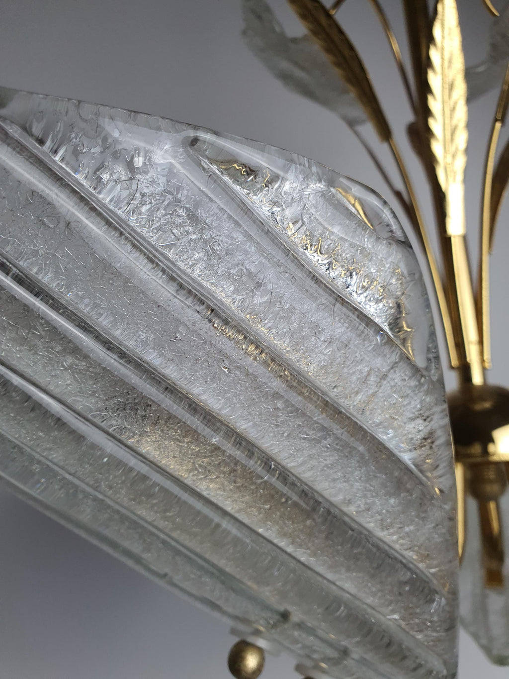 Vintage Murano Frosted Glass 5-Arm Chandelier | Hollywood Regency Lighting | Mid-Century Italian