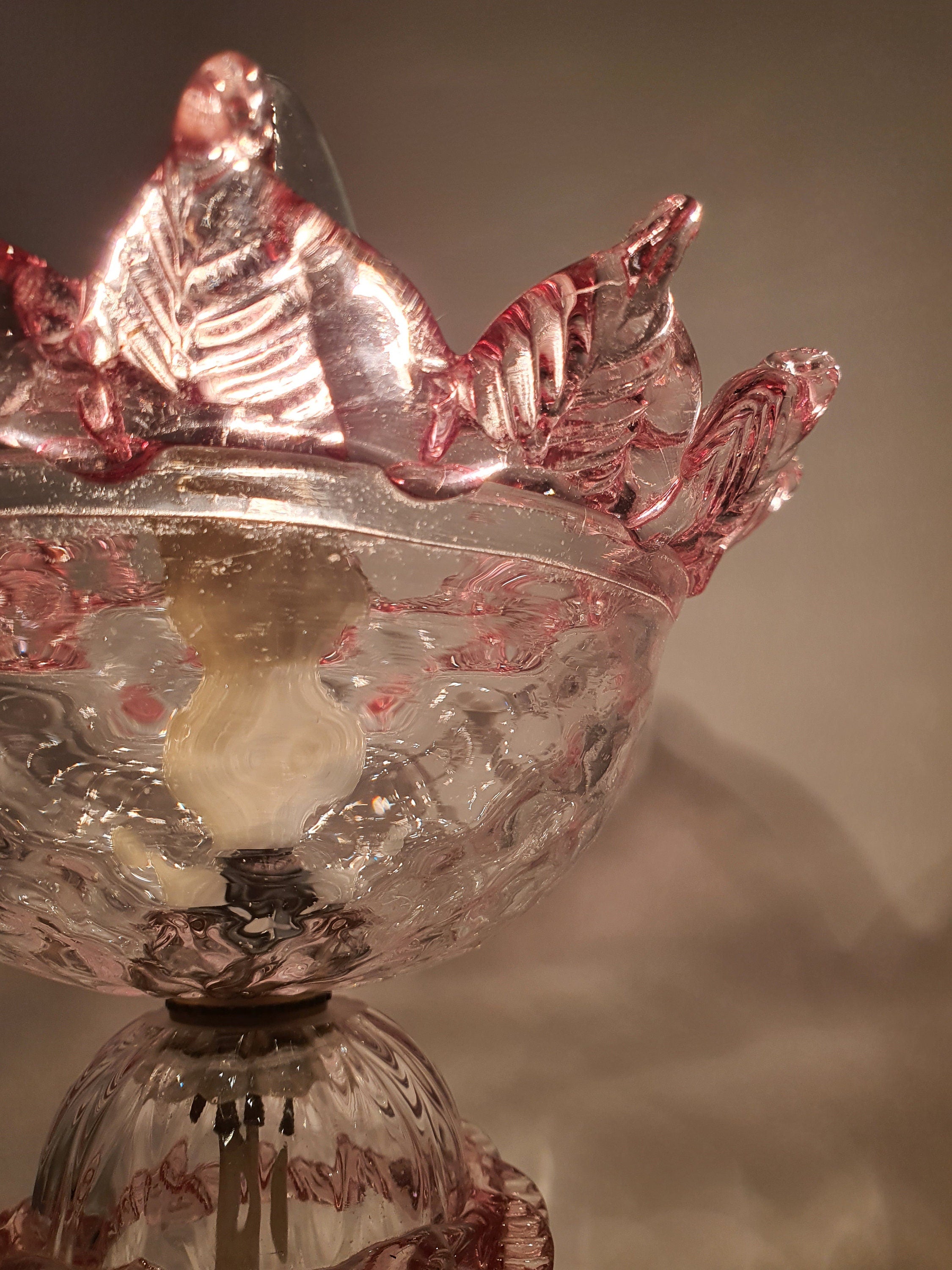 Vintage Murano Glass Tulip Table Lamp: Pink Floral Bedside Light