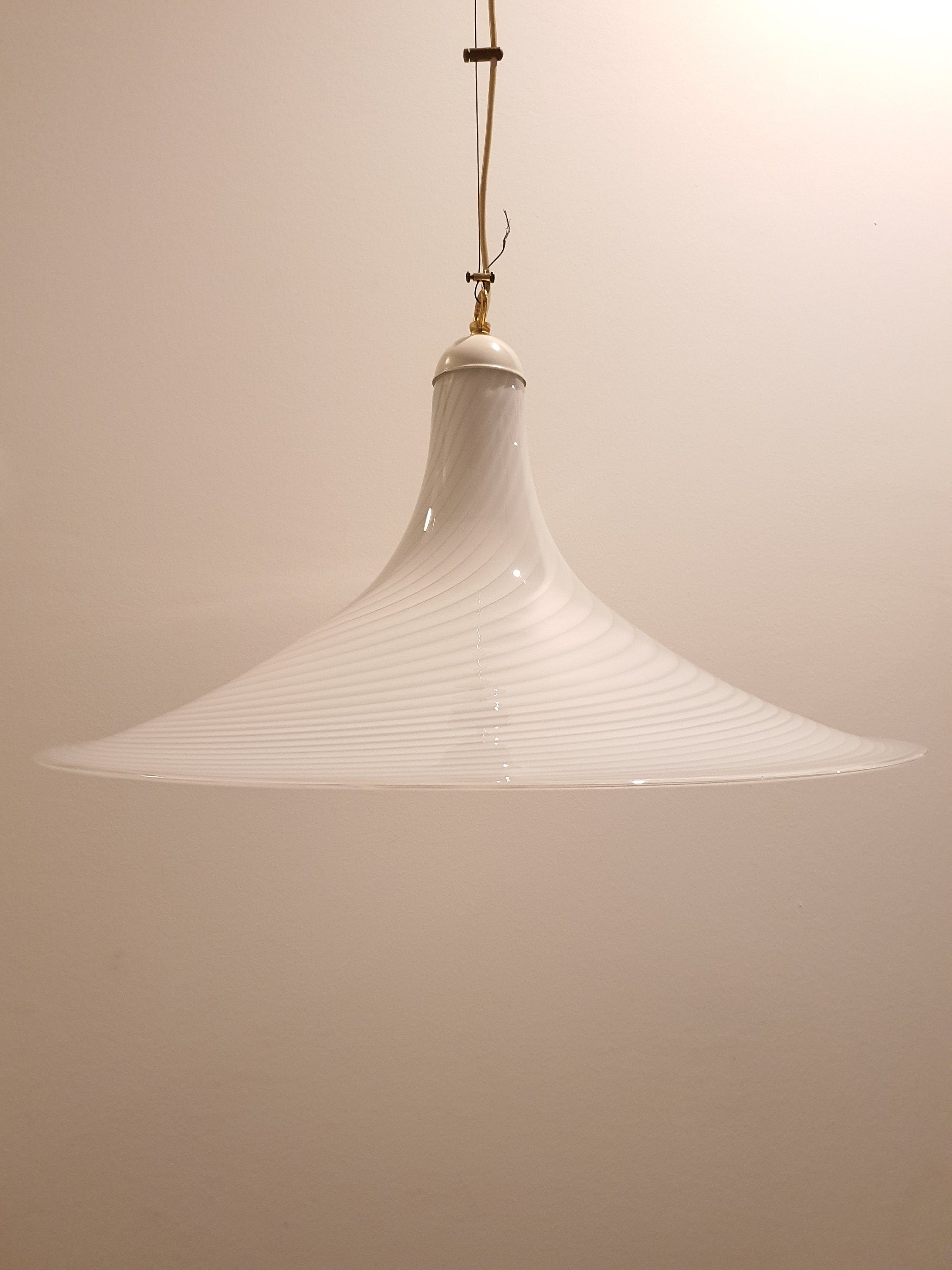 Vintage Murano Glass Swirl Pendant Light: Hand-Crafted White Chandelier