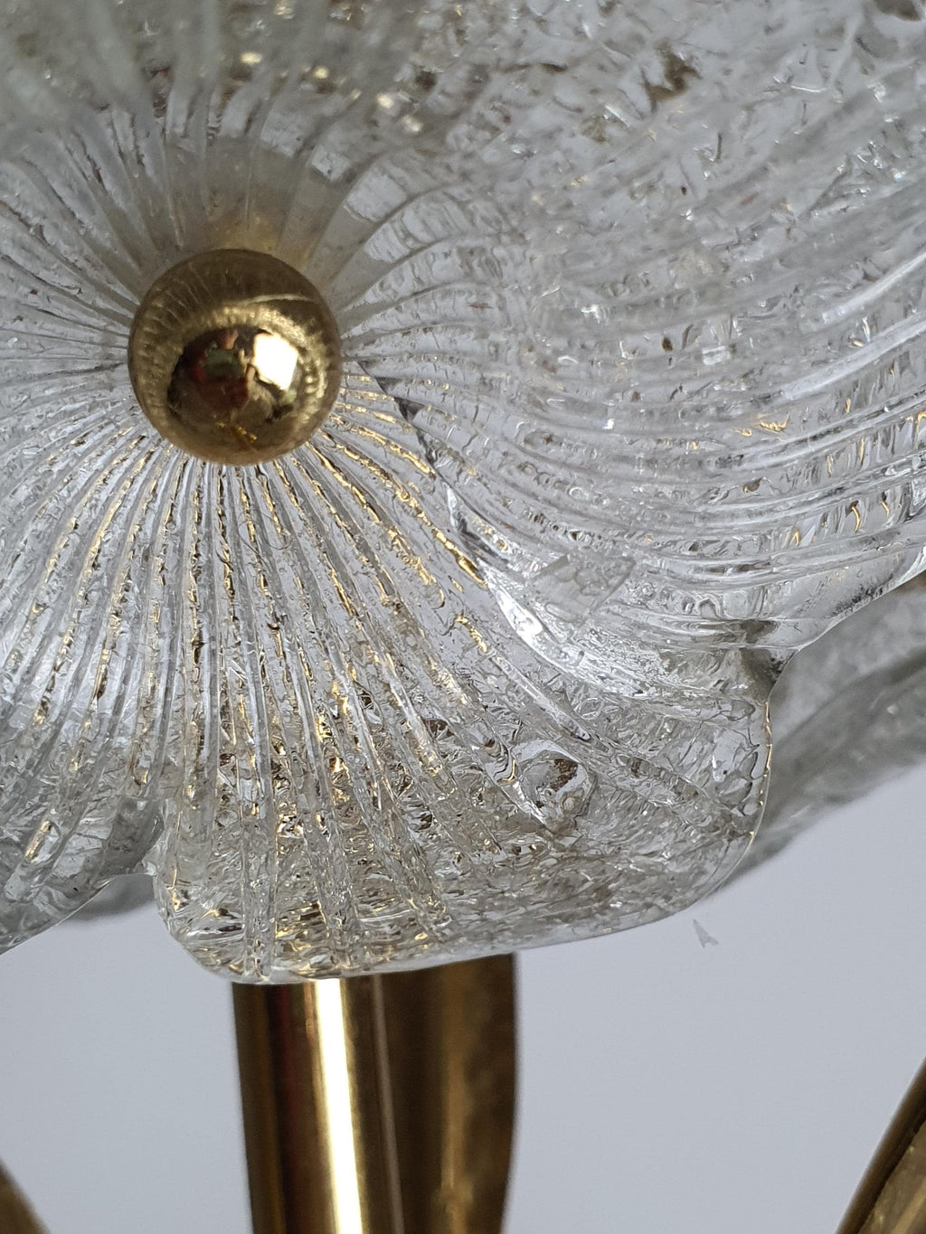 Vintage Murano Frosted Glass 5-Arm Chandelier | Hollywood Regency Lighting | Mid-Century Italian