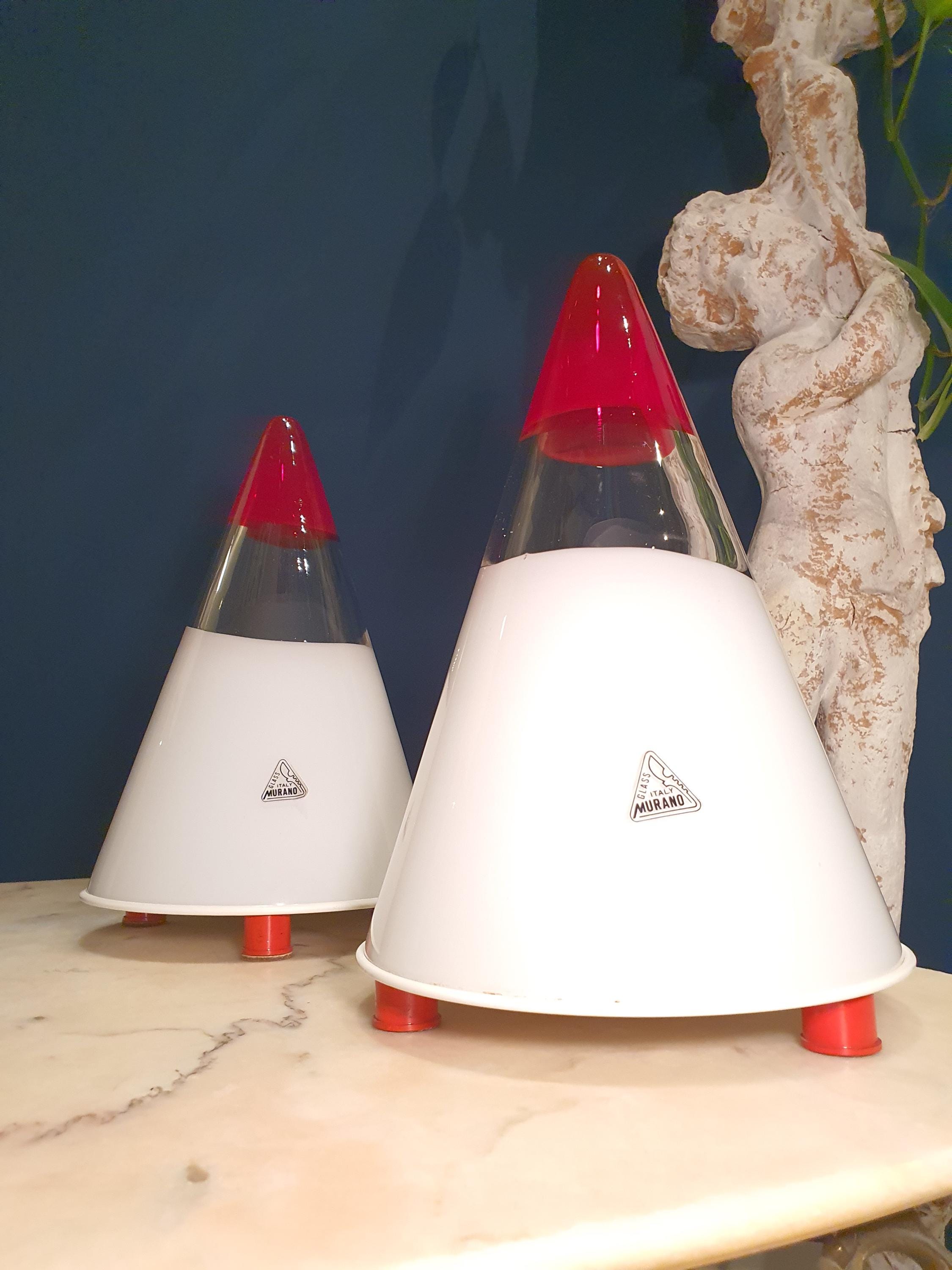 Vintage Murano Glass Table Lamps: Cone-Shaped MCM Italian Lighting
