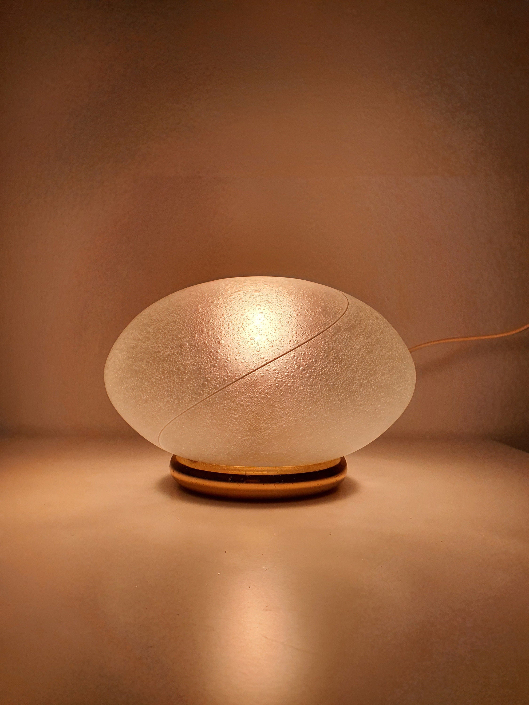Swirl Murano Glass Globe Table Lamp: MCM Italian Vintage Bedside Light