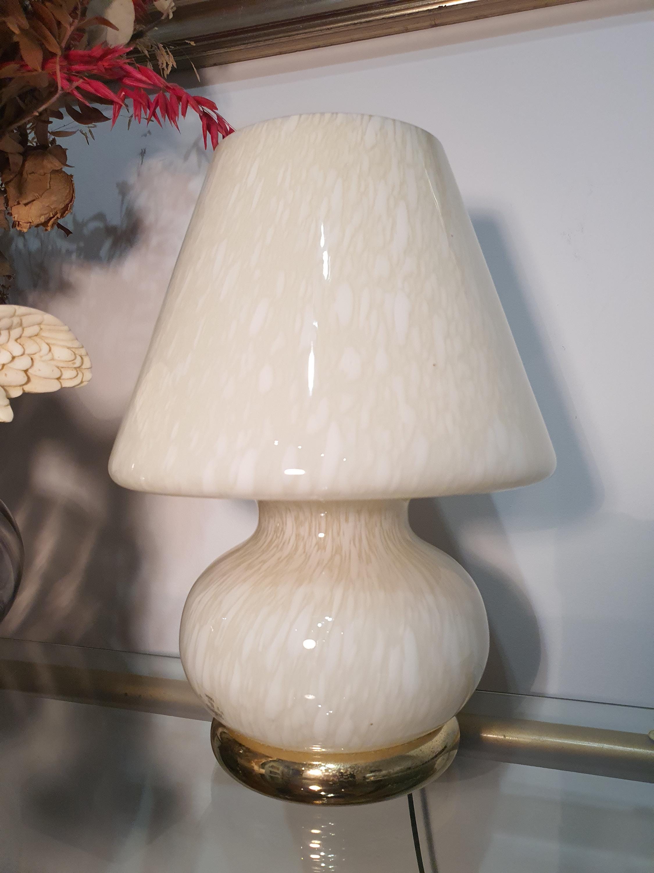 Vintage Murano Glass Mushroom Lamp: Mid-Century Modern Beige Bedside Light