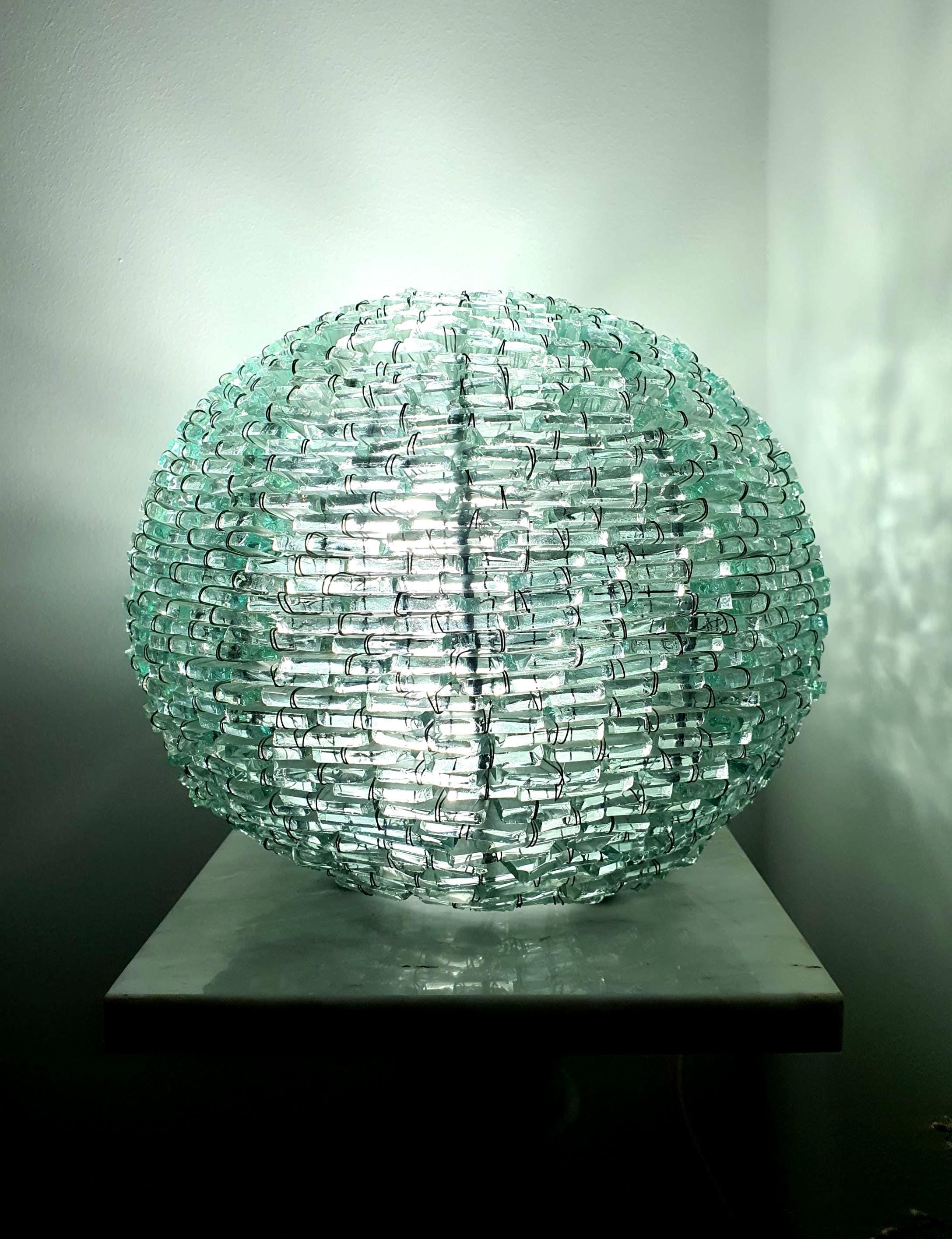 Mosaic Bottle Glass Globe Lamp: Retro Midcentury Table Light