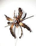Large vintage 1980s botanical wall or ceiling light with bronze and gilded metal leaves
