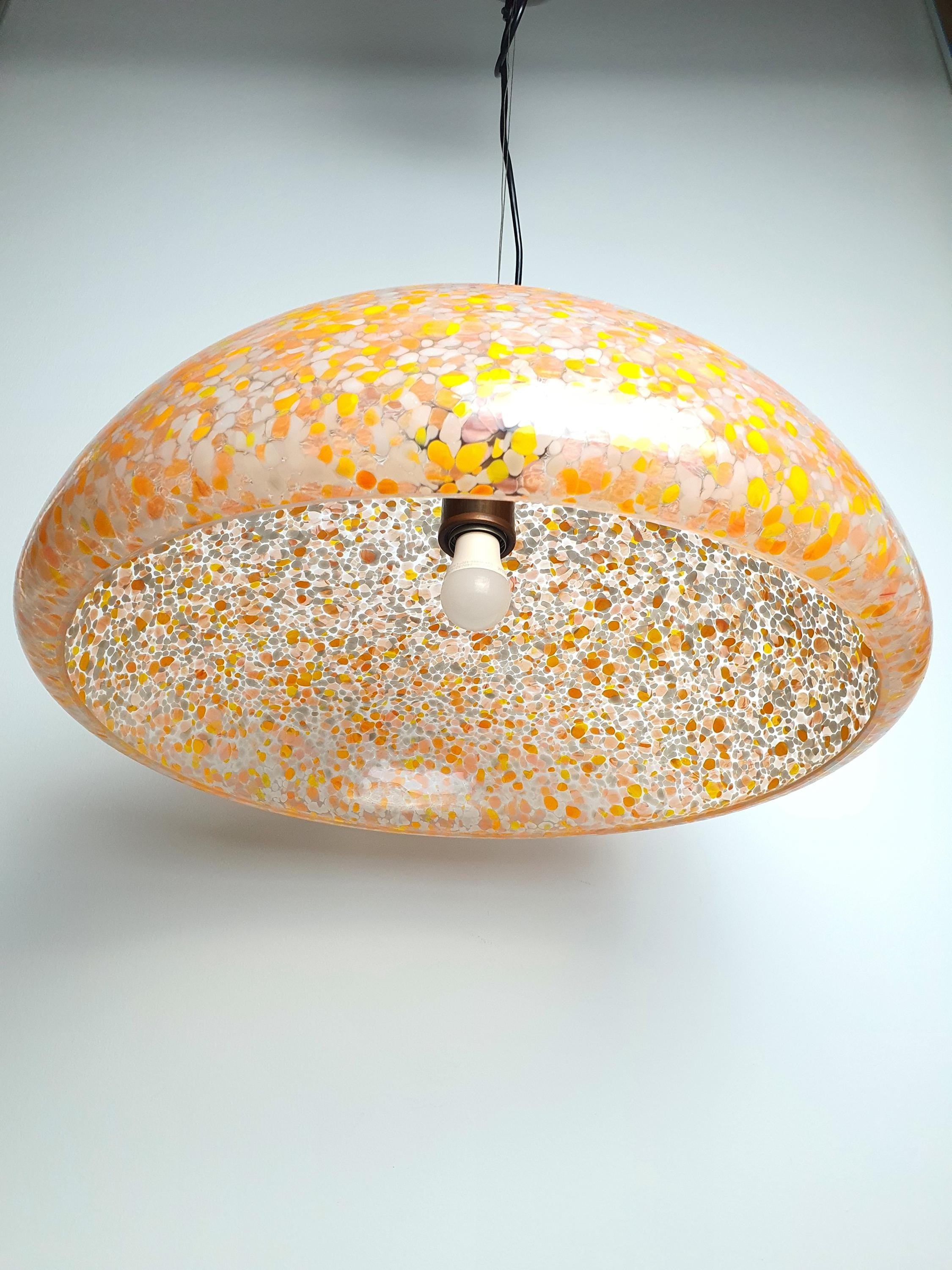 Attr. Gae Aulenti Orange Spotted Murano Glass Pendant Light | Vintage Italian Lighting