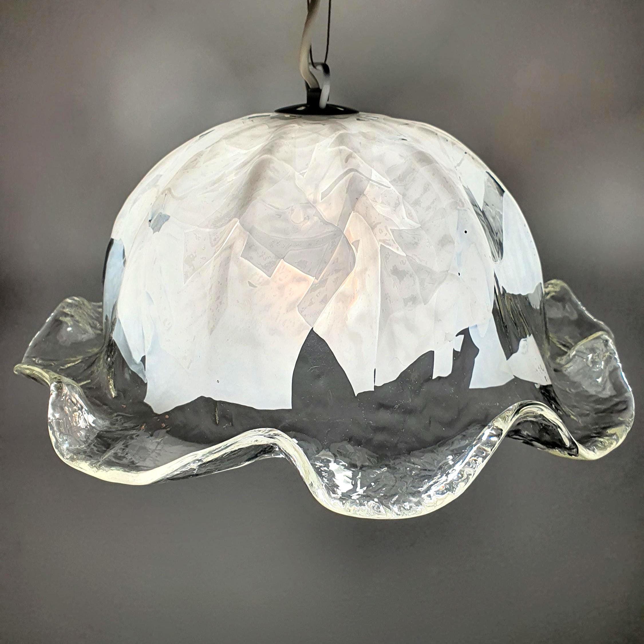 Vintage La Murrina Murano glass white tulip pendant light with flowing skirt design, Italian mid-century lighting