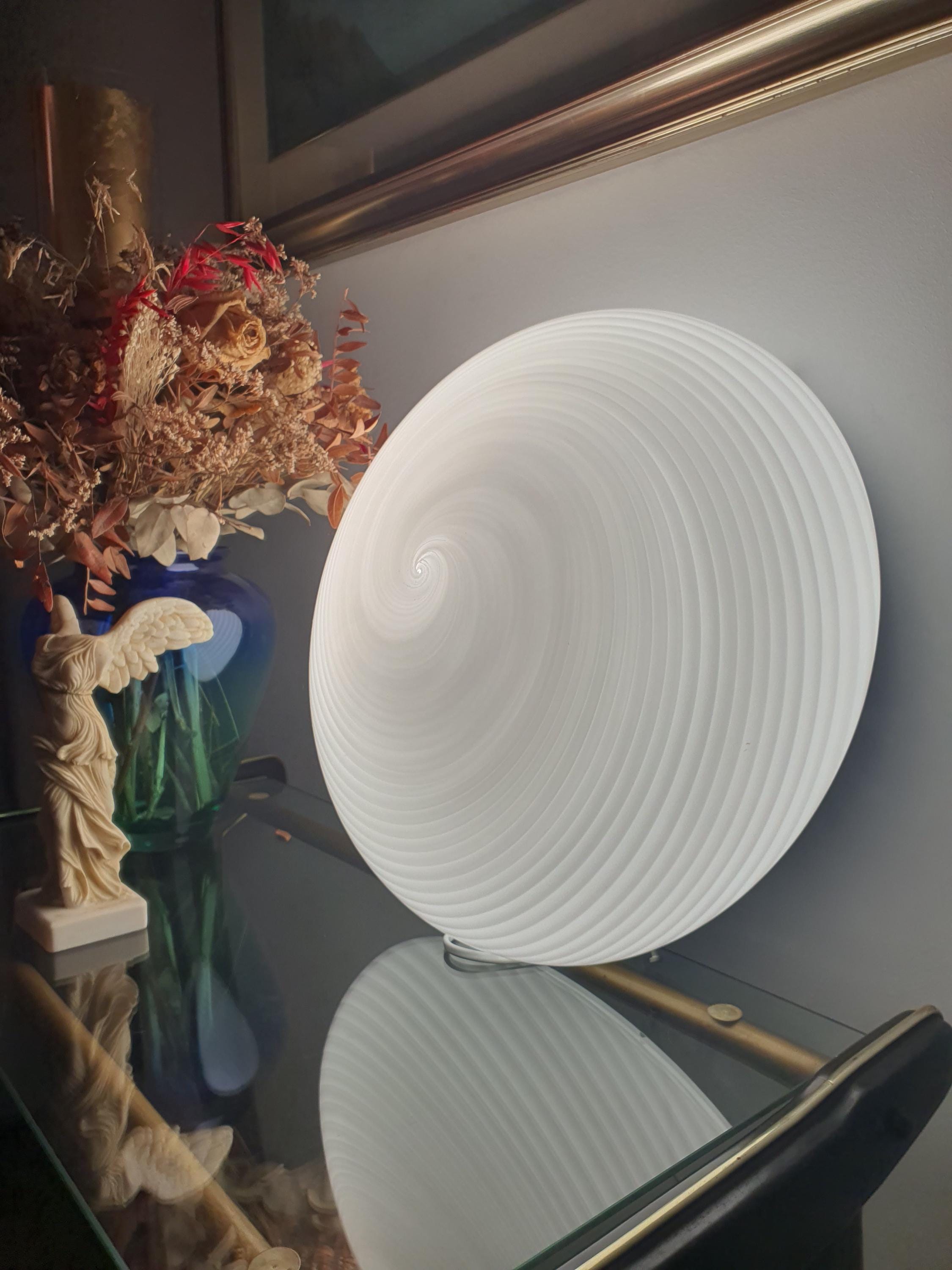 Large Vintage Murano Glass White Swirl Flush Mount Light