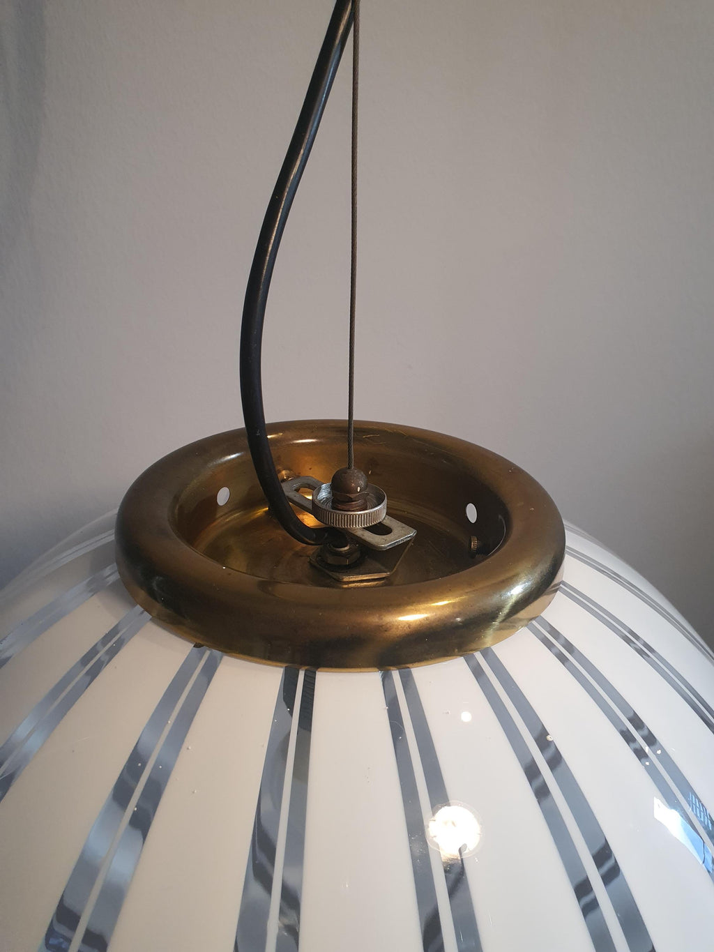 Murano Glass Globe Pendant Light: Italian Filigree MCM Chandelier