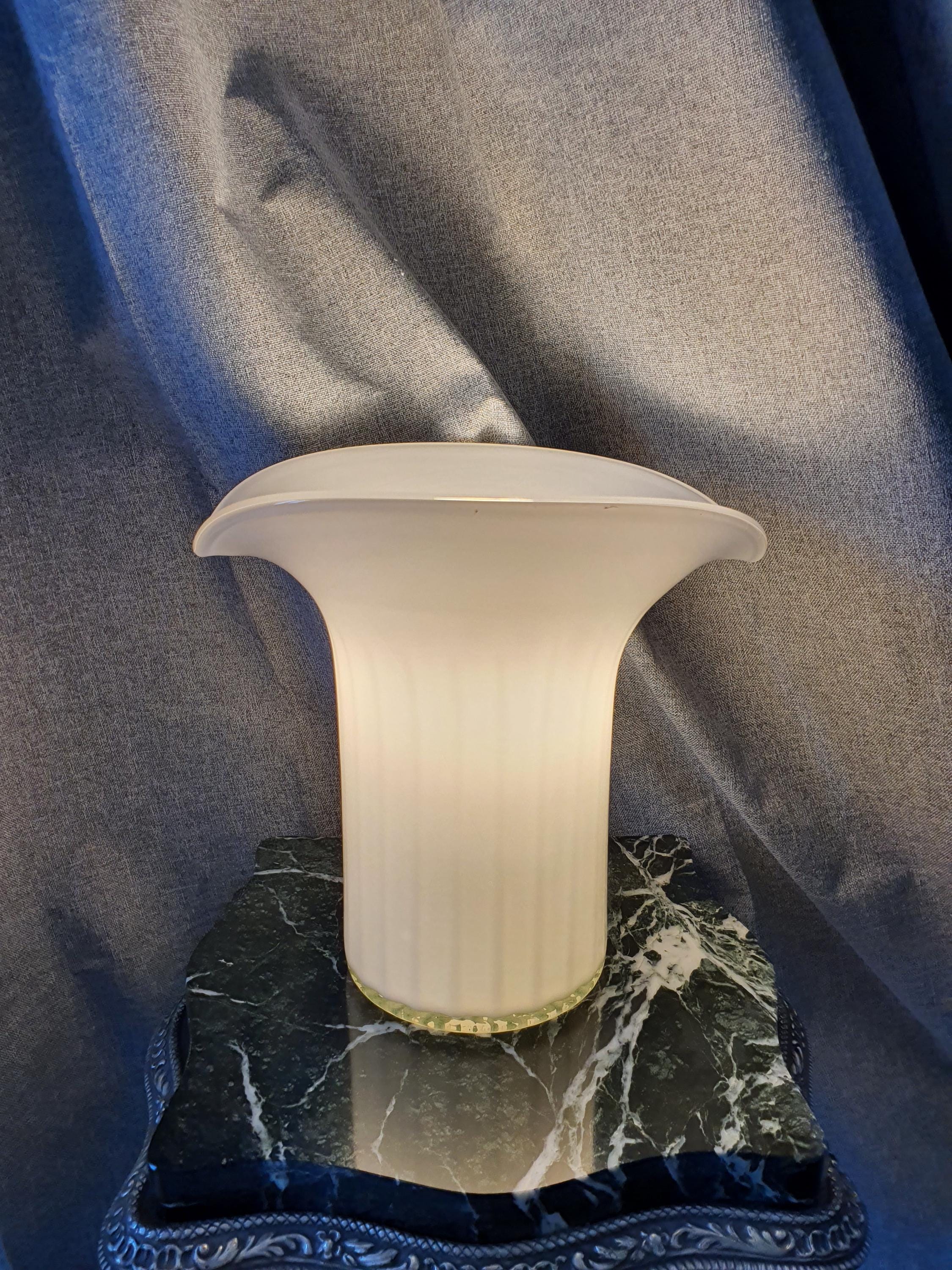 Vintage Murano Glass Lamp: White Calla Lily, Italian Art Deco Lighting
