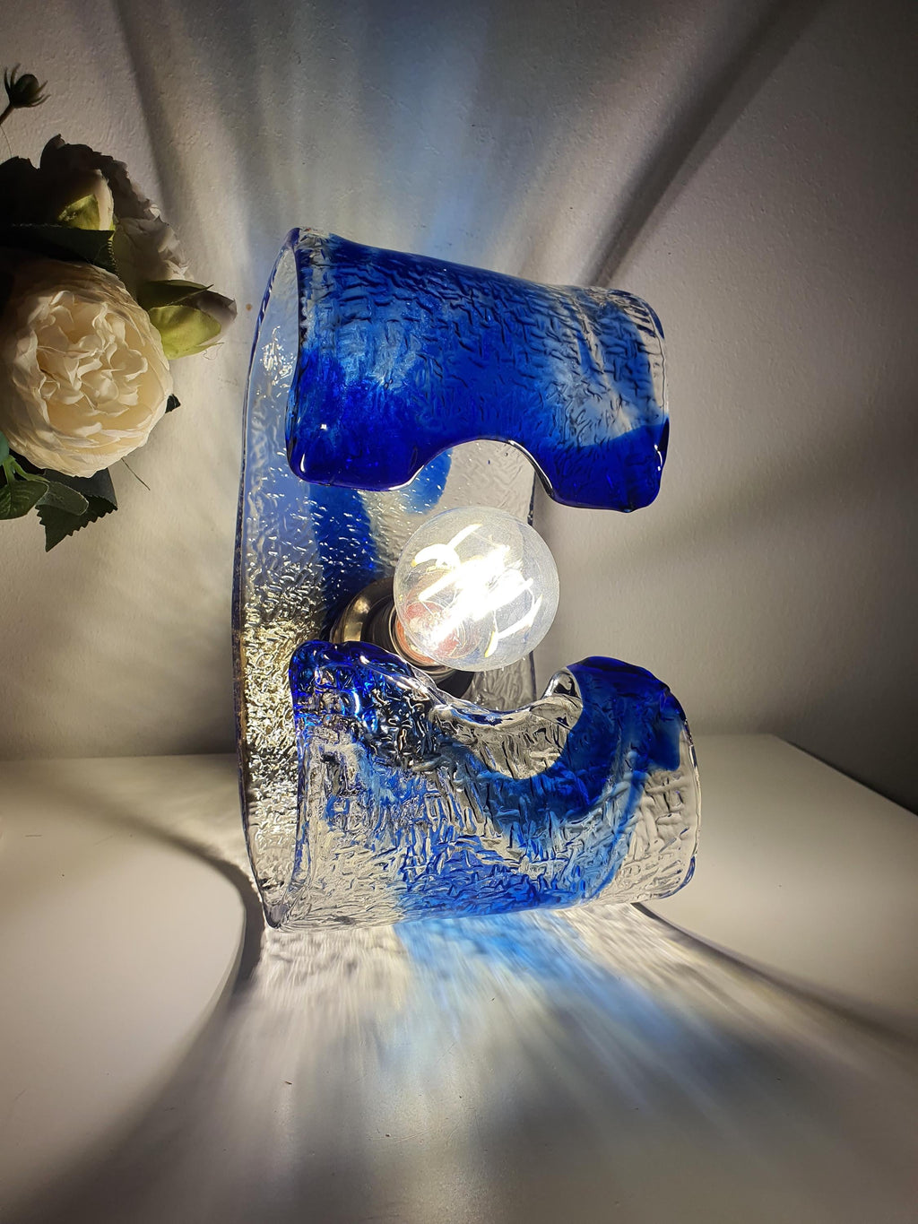 La Murrina blue and clear Murano Glass curved wall or ceiling light fixture