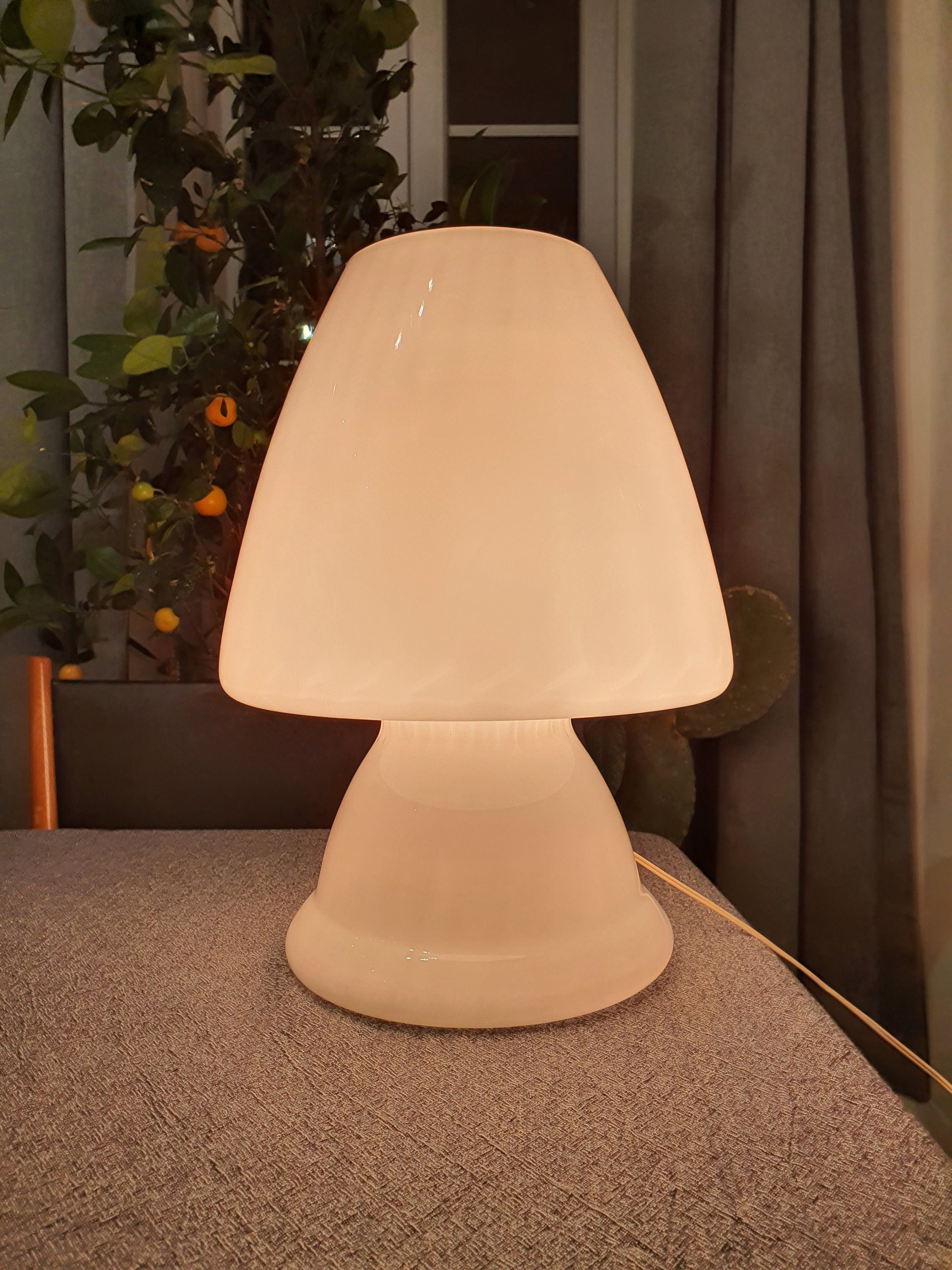 XXL Murano Glass Mushroom Lamp: White Swirl, Mid-Century Modern