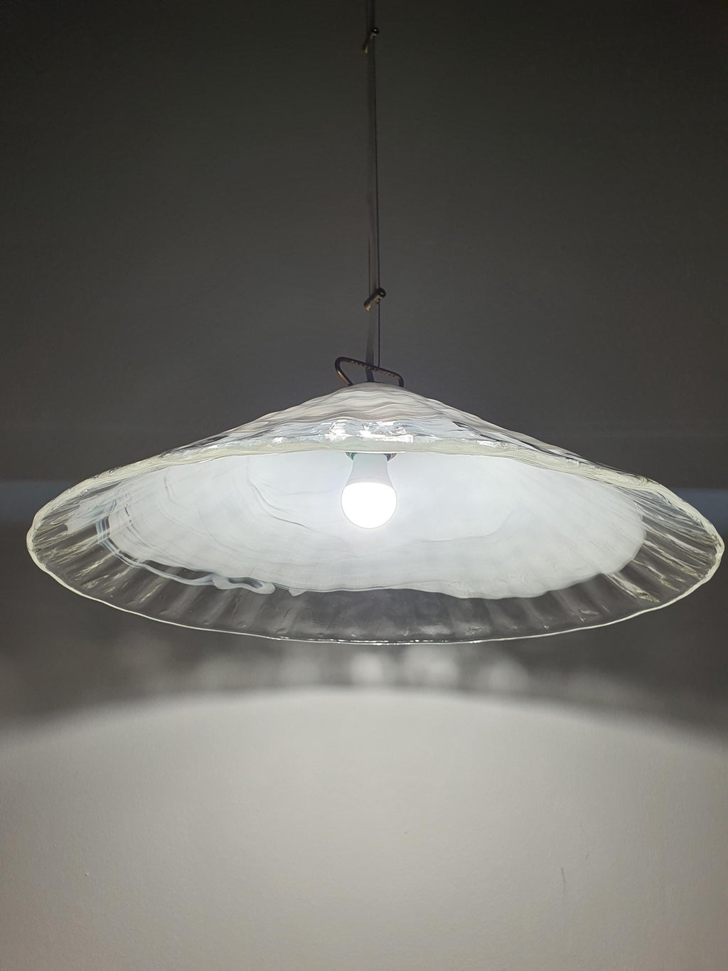 La Murrina White Wave Cone Pendant Light | Vintage Handcrafted Murano Glass | Italian Mid-Century Modern