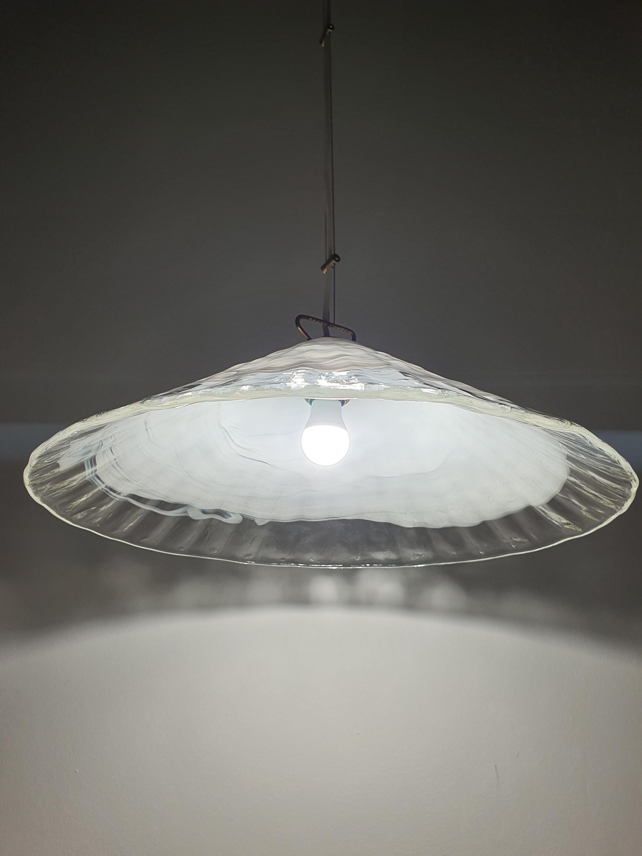 La Murrina White Wave Cone Pendant Light | Vintage Handcrafted Murano Glass | Italian Mid-Century Modern
