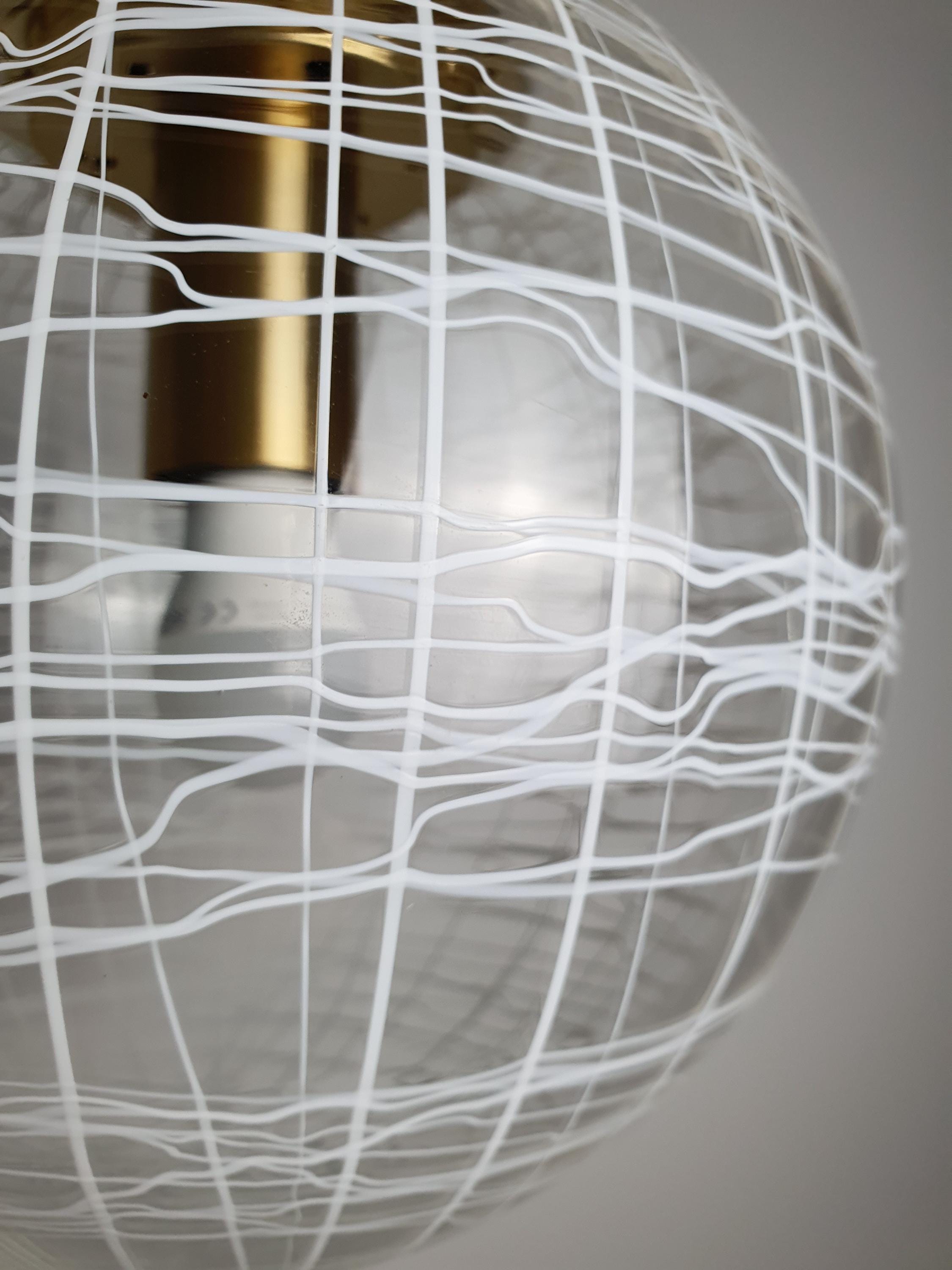 La Murrina white lines petite globe pendant light in vintage Murano glass