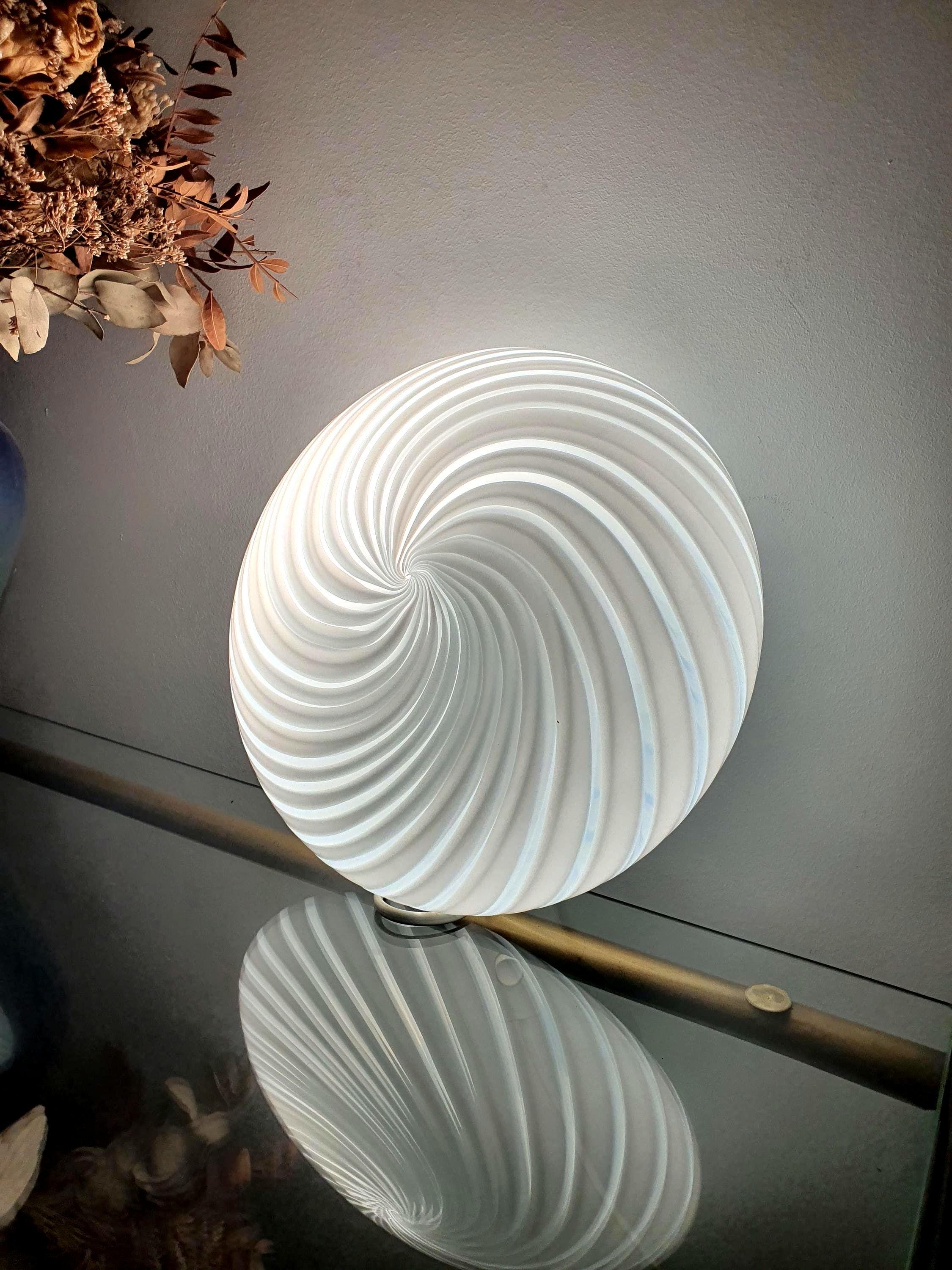 Vintage Murano glass flush mount light white swirl, mid-century modern retro Italian lighting