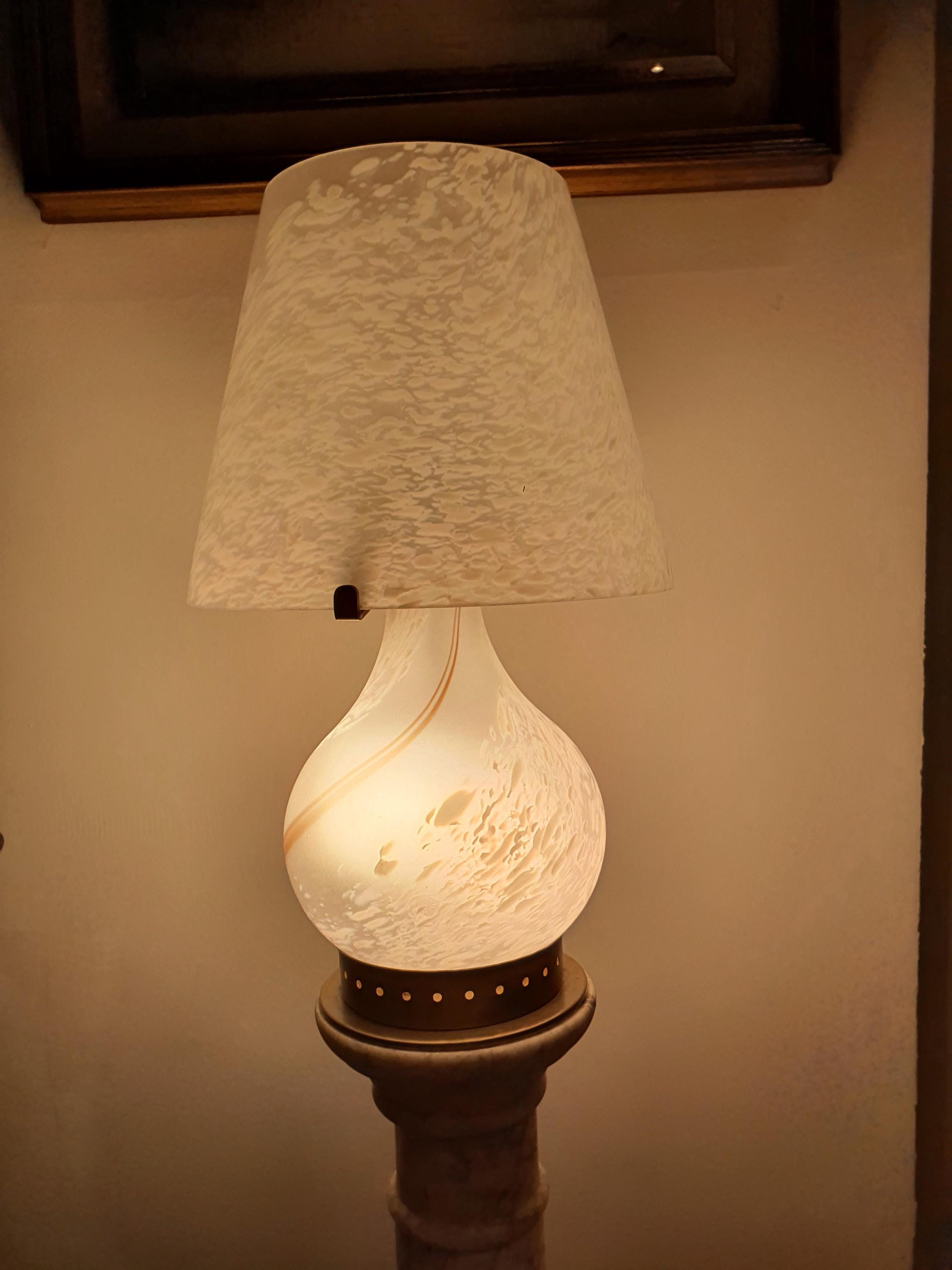 Murano Glass Mushroom Desk Lamp: White Swirl Vintage Table Light