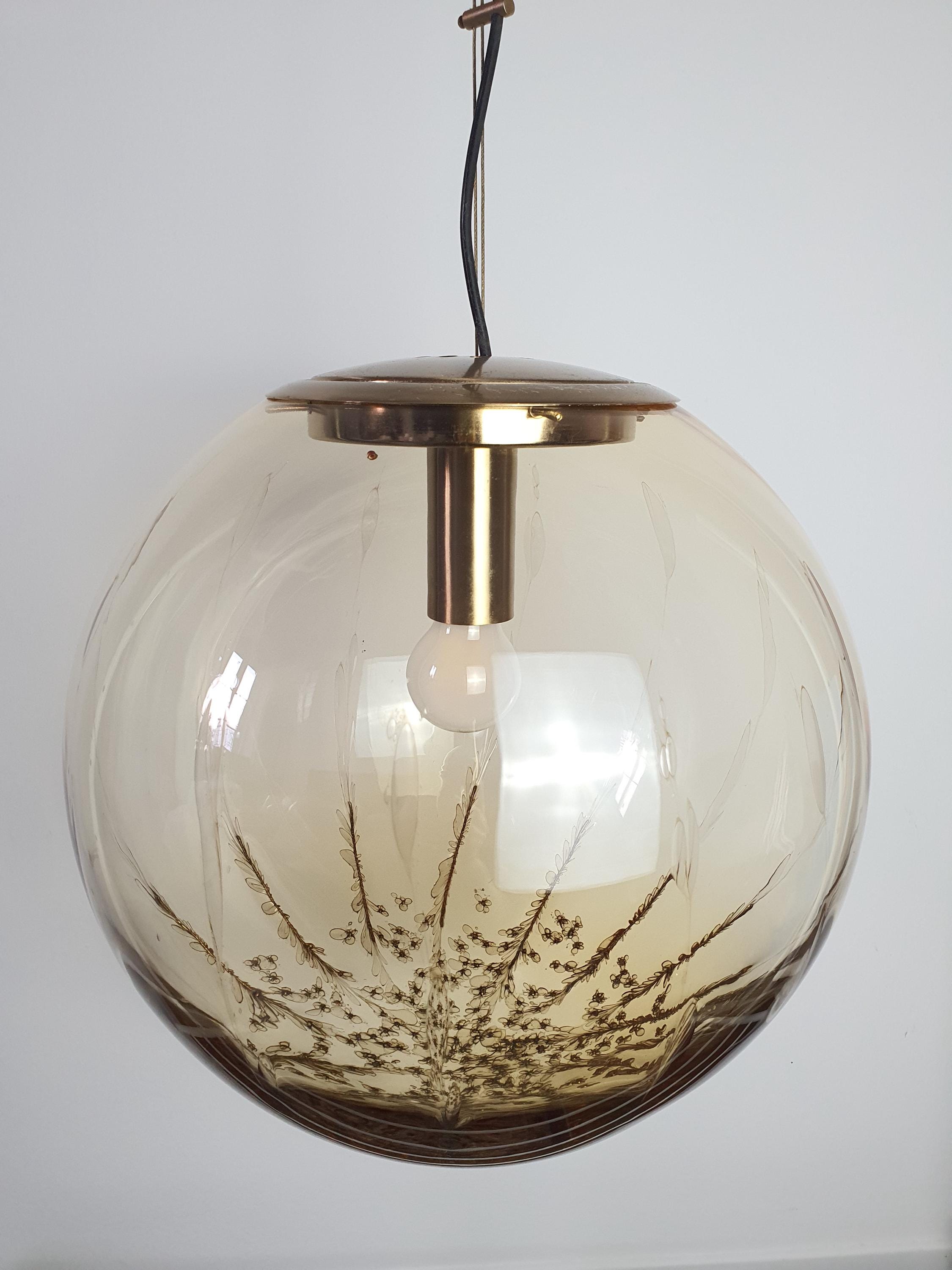 Large globe La Murrina caramel bubble pendant light in vintage Murano glass
