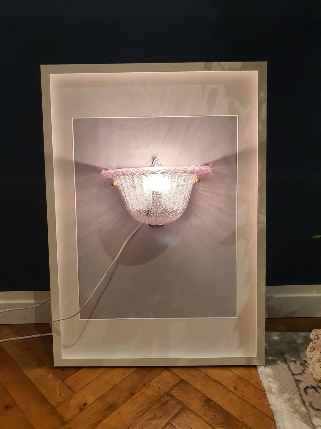 Hand-Crafted Murano Glass Flower Sconce: Art Deco Pink Wall Lamp
