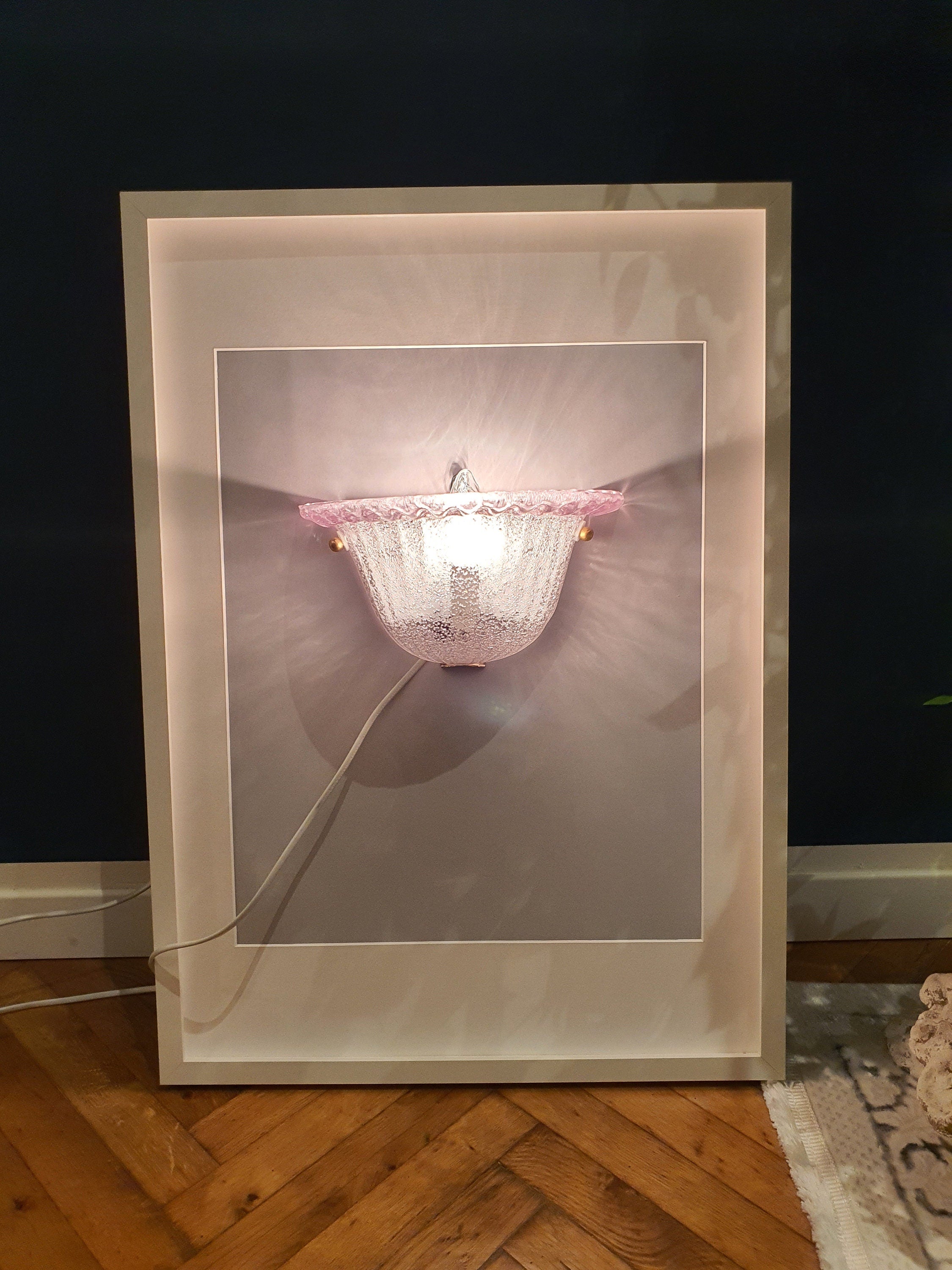 Hand-Crafted Murano Glass Flower Sconce: Art Deco Pink Wall Lamp