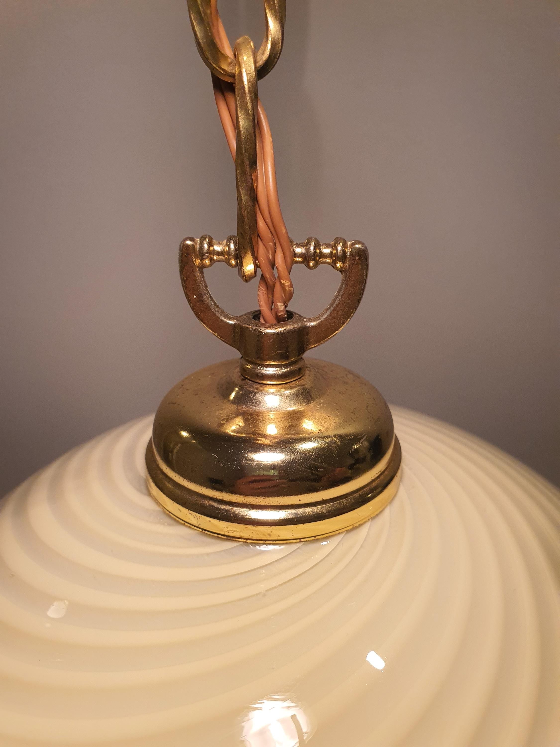 Vintage Beige Wirbel-Pendelleuchte aus Muranoglas – Italienisches MCM-Dekor