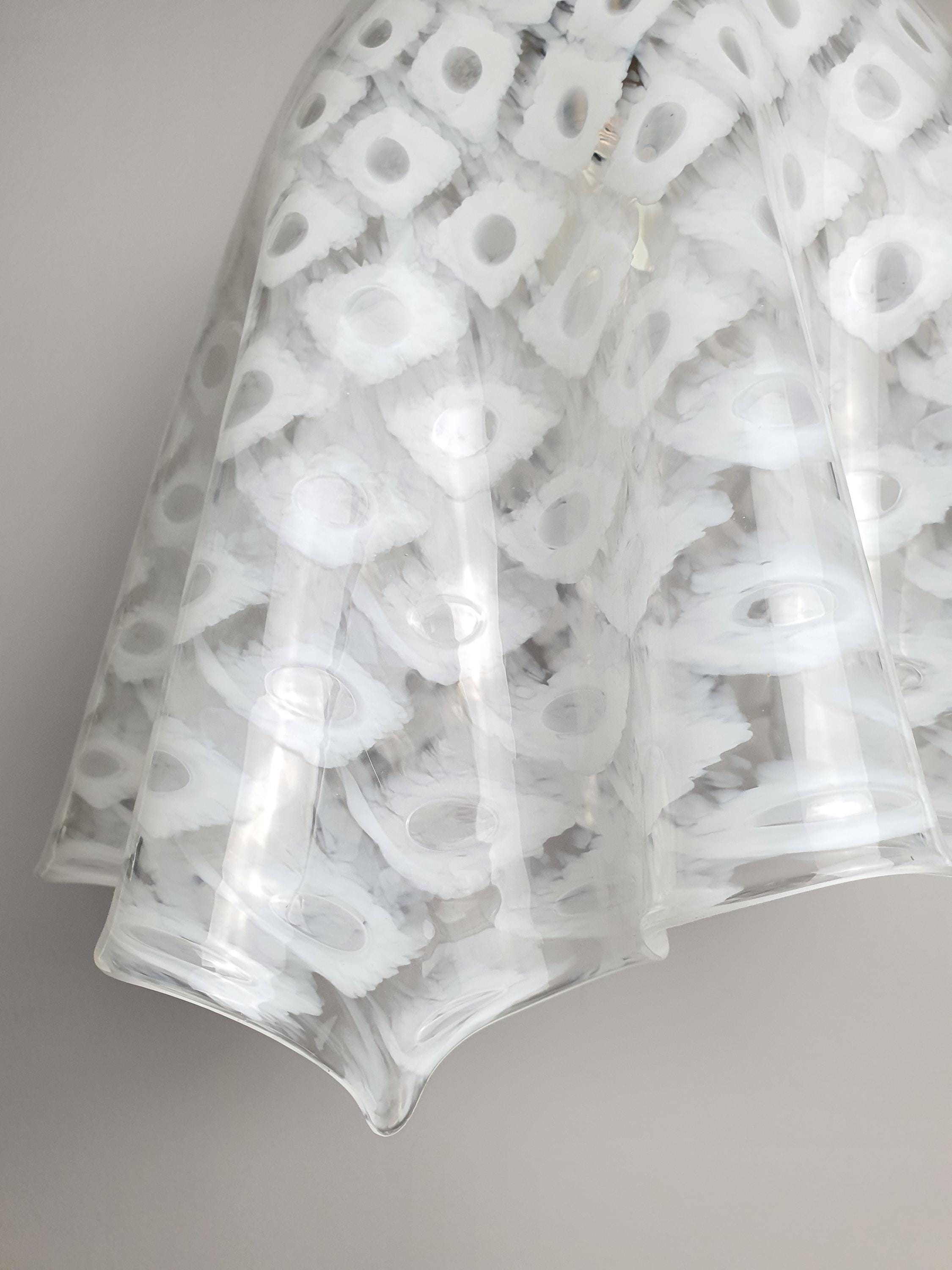 La Murrina Murano Glass Pendant Light: Bubbled White Skirt, Mid-Century Modern
