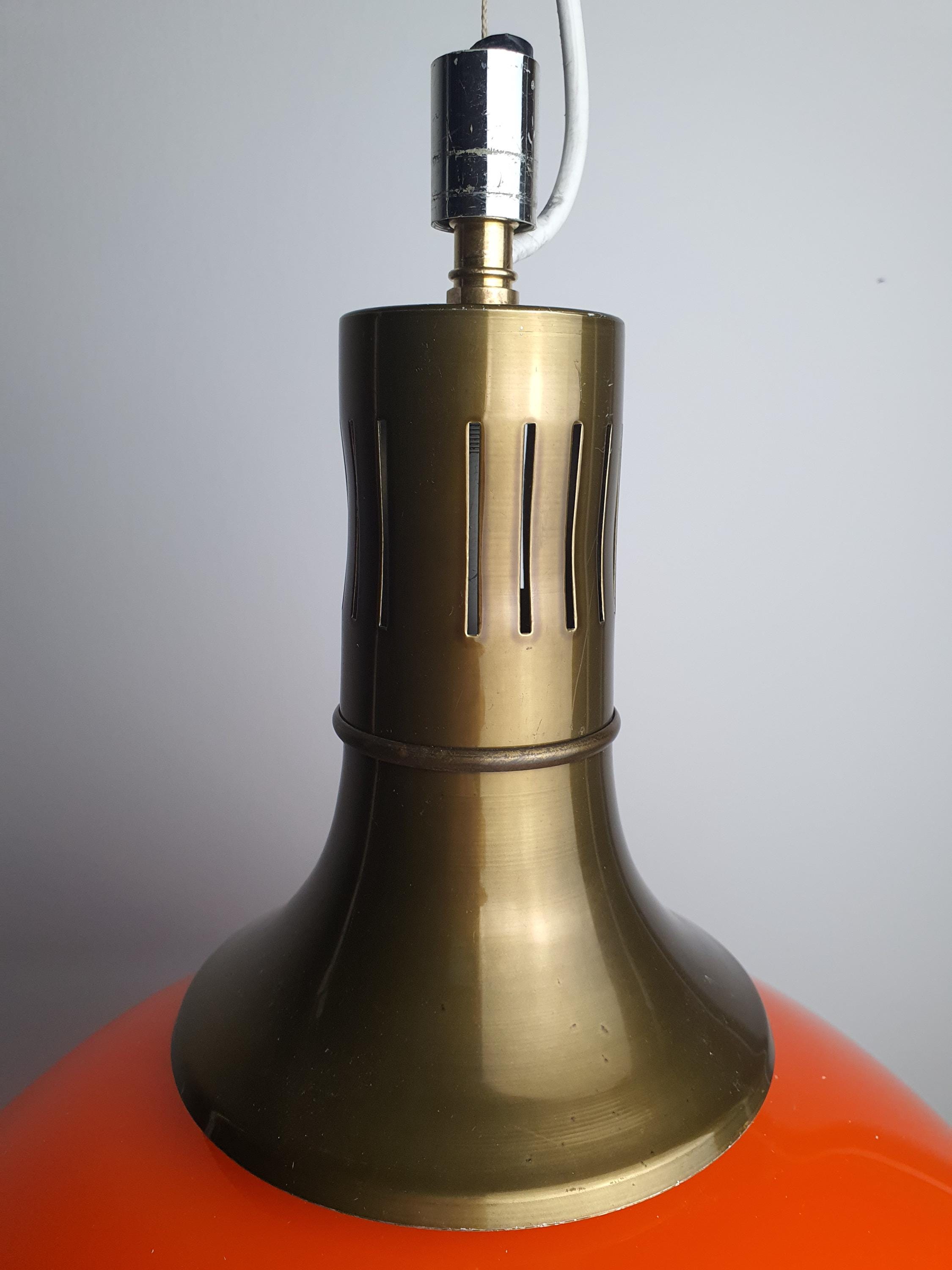Vintage Italian Space Age Orange Kitchen Pendant Light Handcrafted Glass