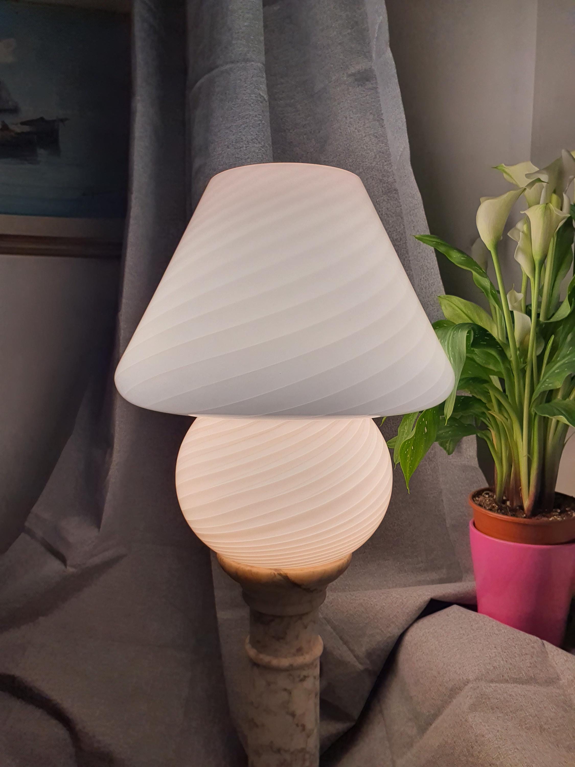 Large Murano Glass Mushroom Lamp Pink Swirl Vintage Bedside Light