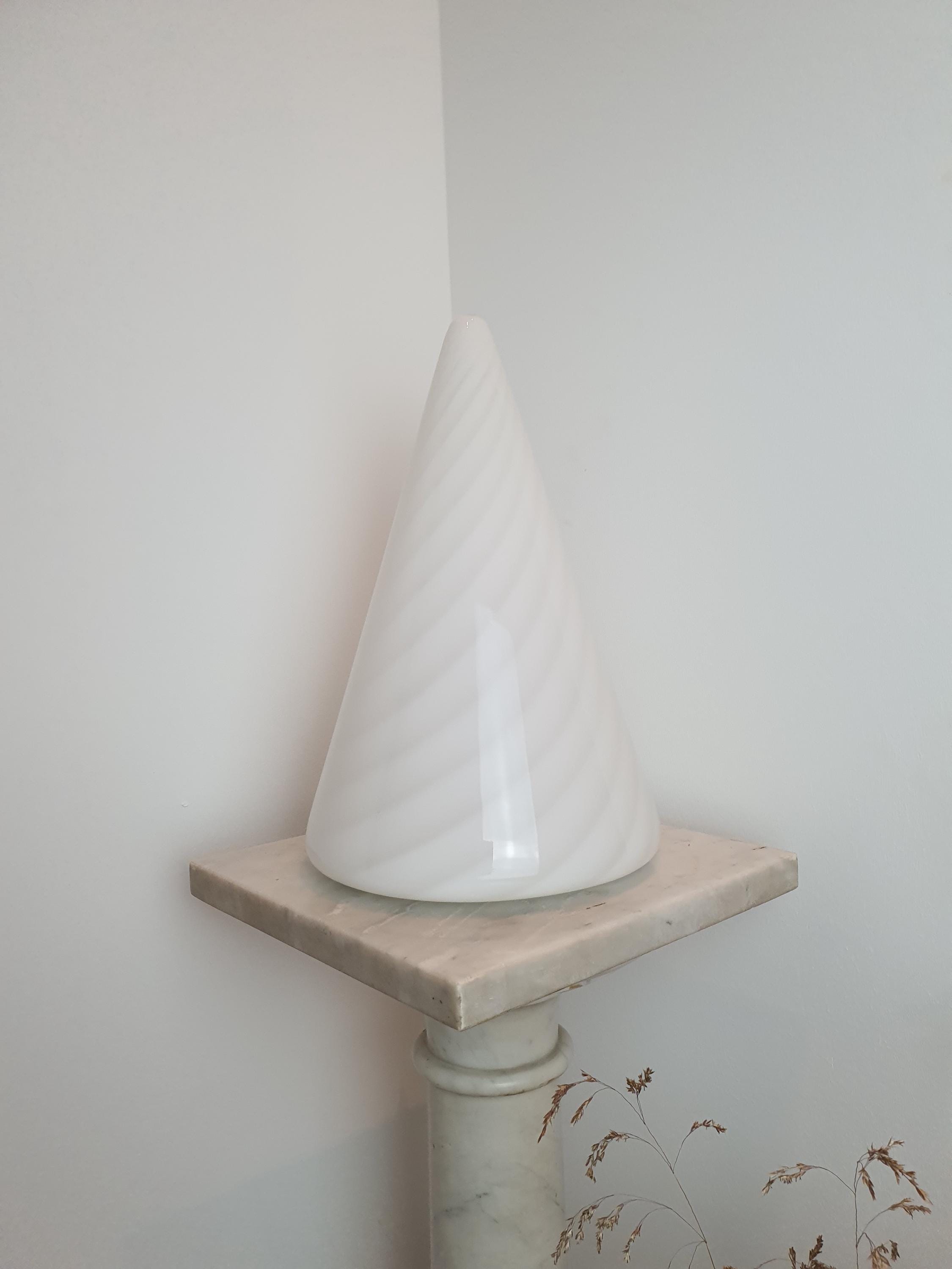 Vintage Murano Glass Bedside Lamp: 1980s Italian Cone Swirl Light