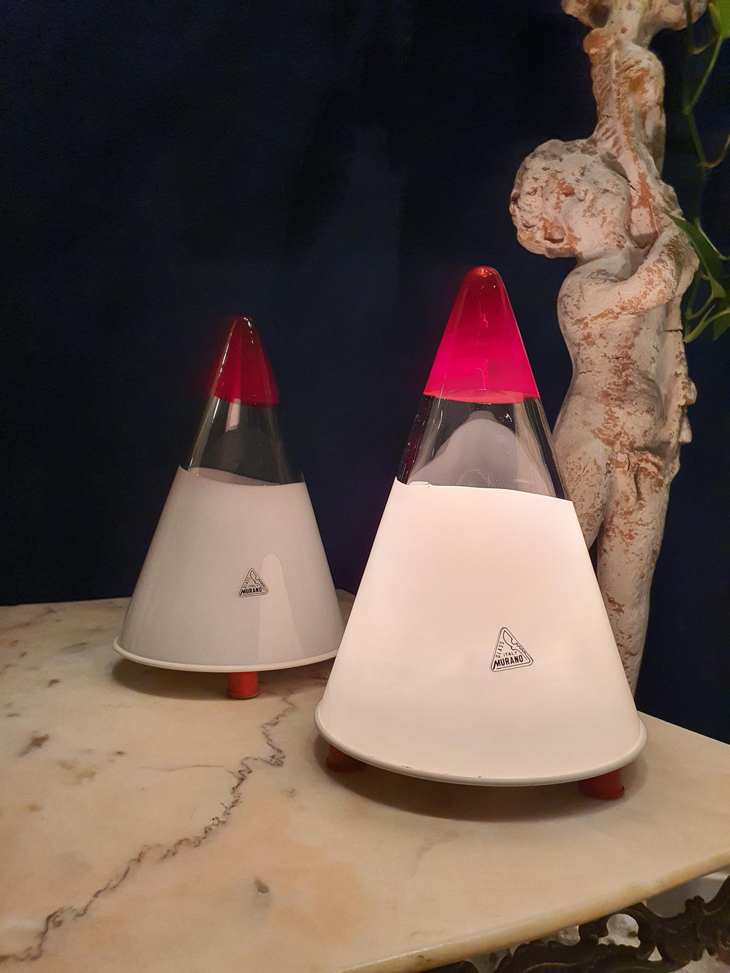 Vintage Murano Glass Table Lamps: Cone-Shaped MCM Italian Lighting