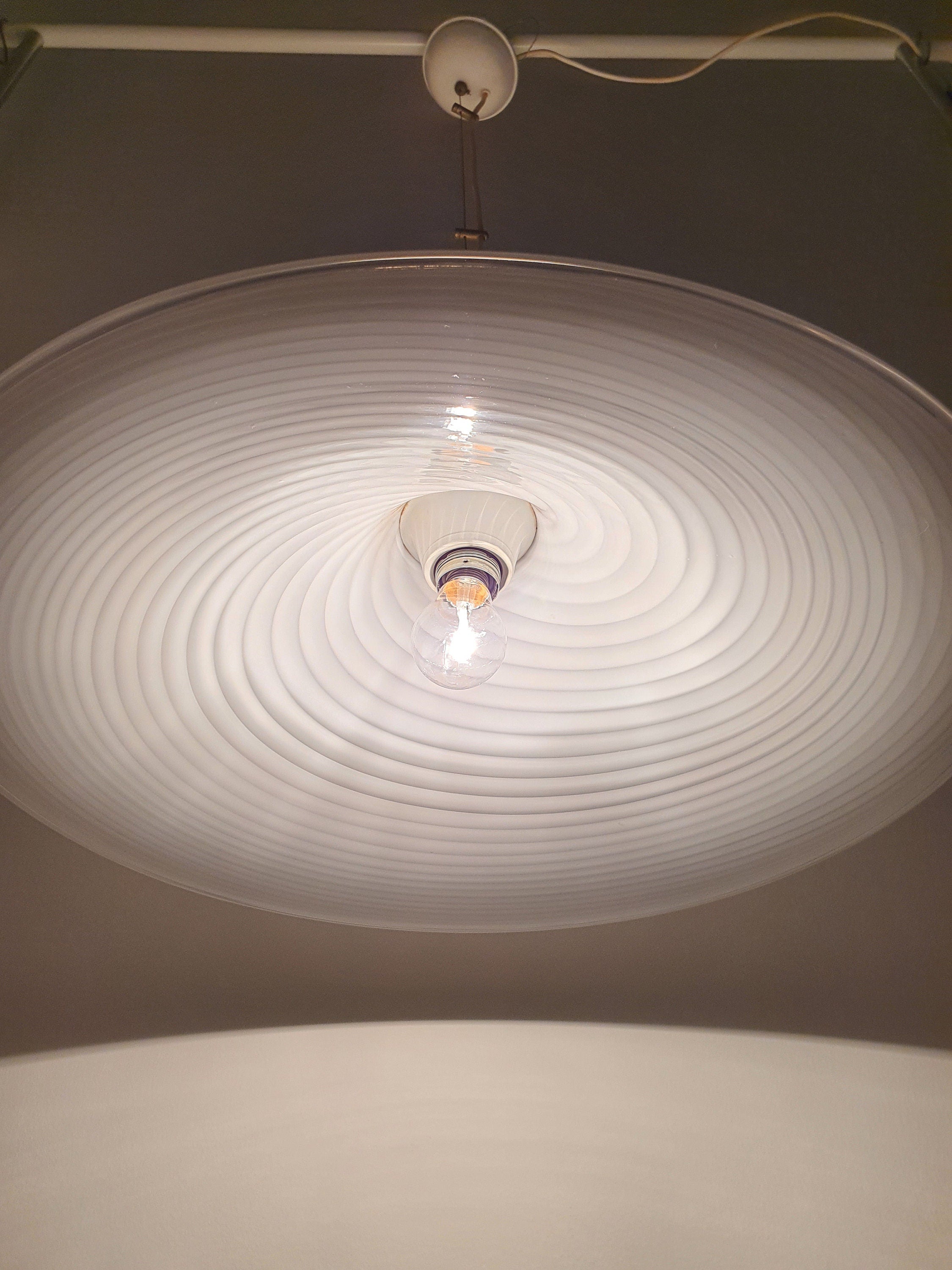 Vintage Murano Glass Swirl Pendant Light: Hand-Crafted White Chandelier