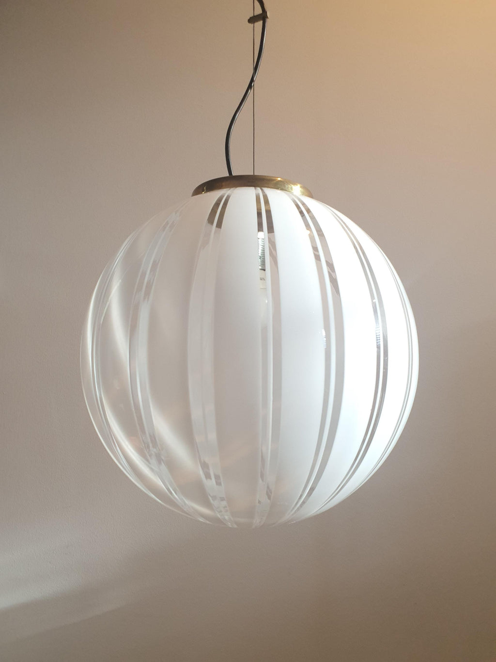 Murano Glass Globe Pendant Light: Italian Filigree MCM Chandelier