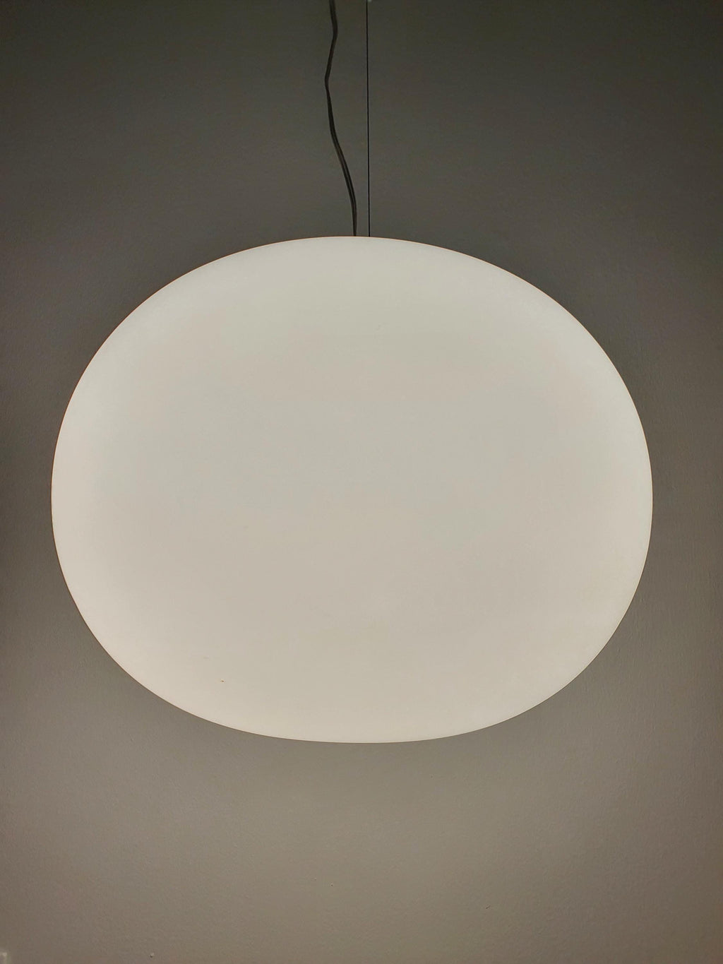 Satin opaline glass globe pendant — perfectly spherical form, soft uniform glow