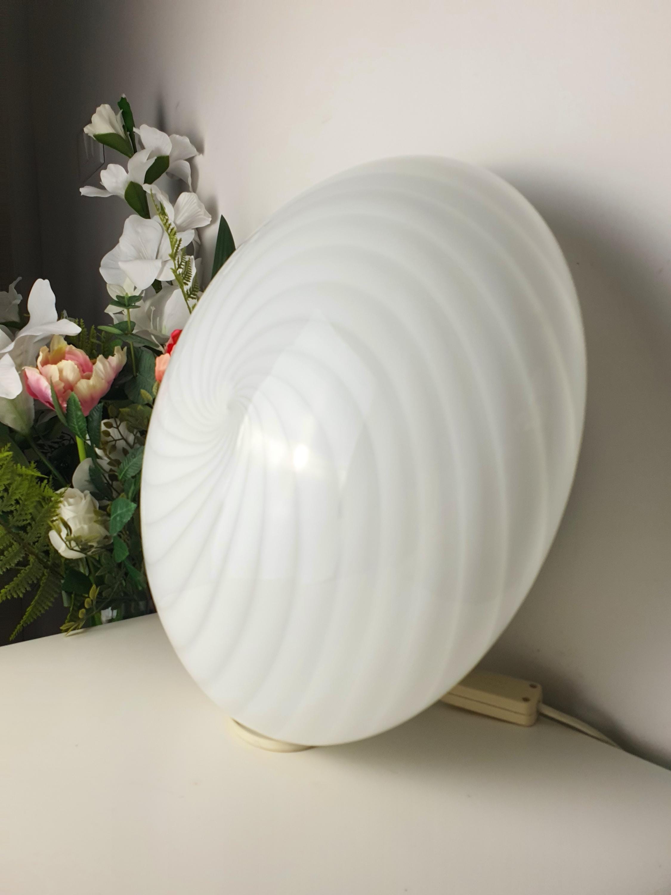 Murano Glass White Swirl Candy Flush Mount Ceiling Light on Chrome Base