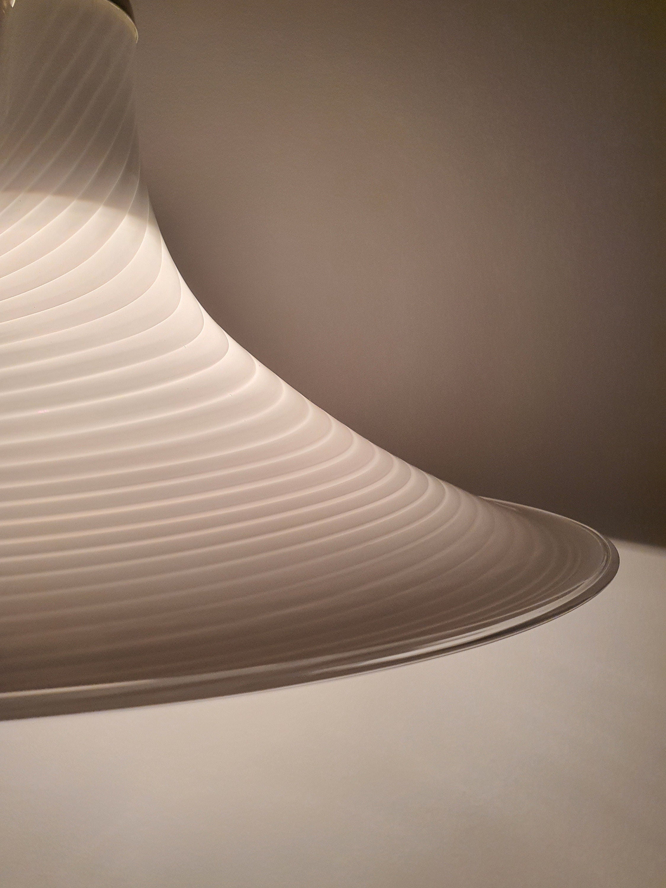 Vintage Murano Glass Swirl Pendant Light: Hand-Crafted White Chandelier