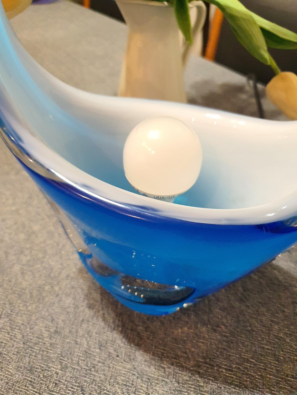 Blue Murano Glass Table Lamp: Italian Vintage Art Deco Bedside Light